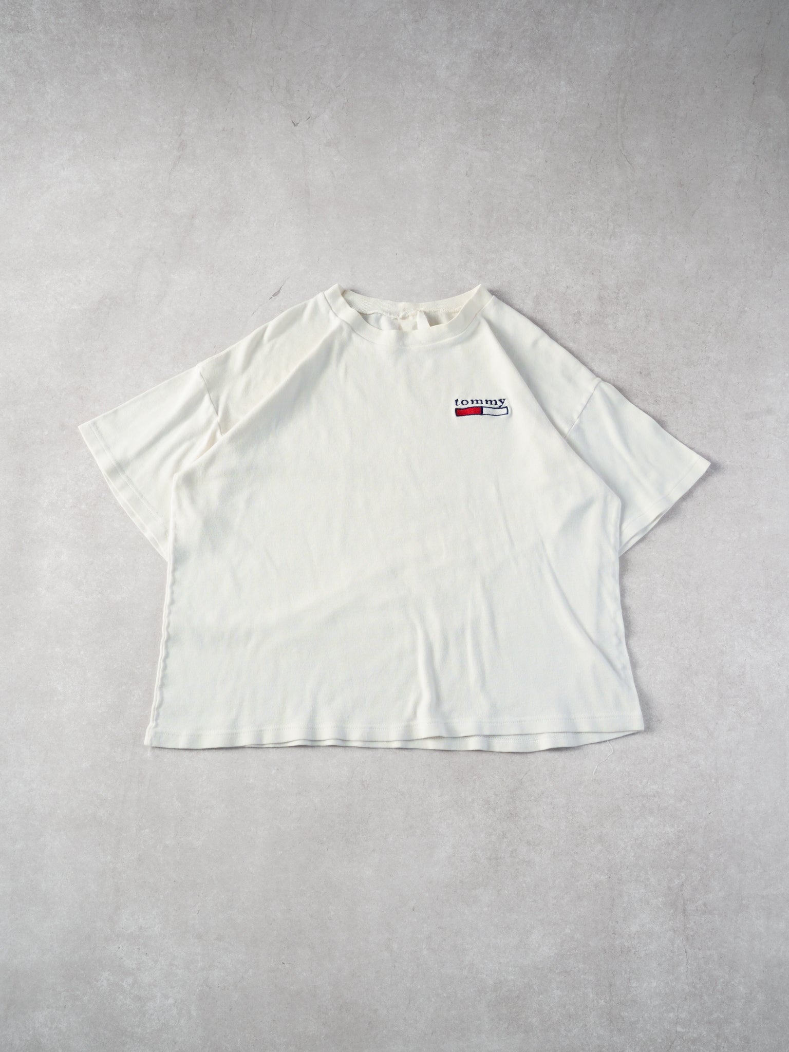 Vintage 90s White Tommy Hilfiger Logo Boxy Tee (M)