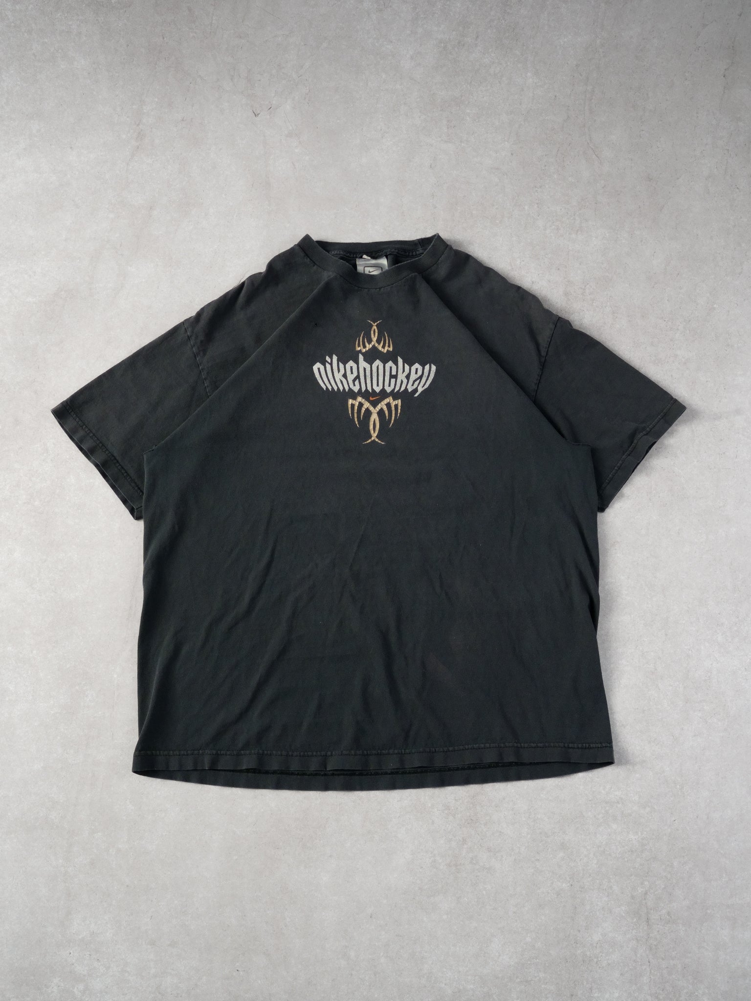 Vintage Y2k Washed Black Nike Hockey Emblem Tee (L)