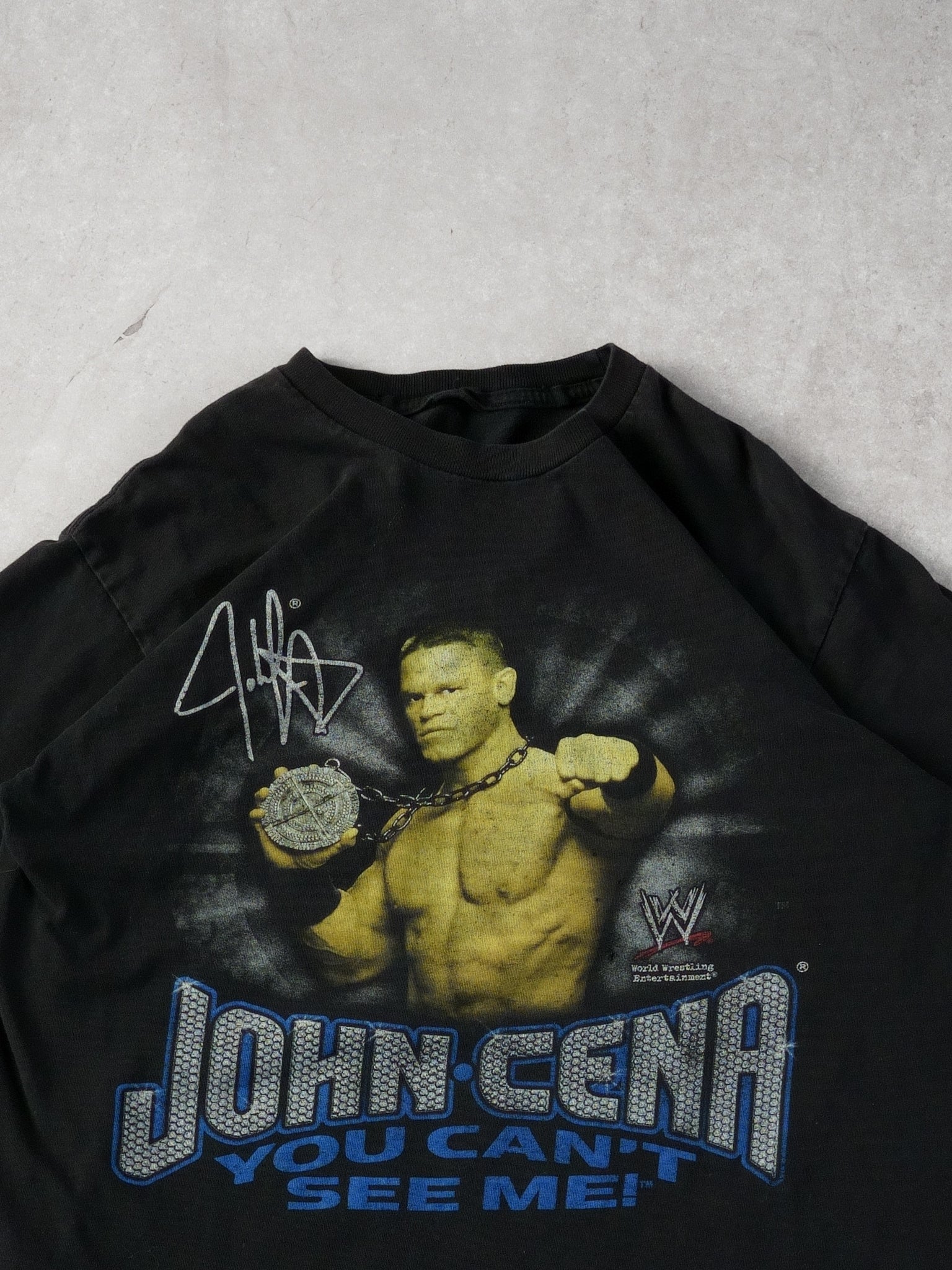 Vintage Y2K Black John Cena You Can't See Me! Graphic Tee (M)