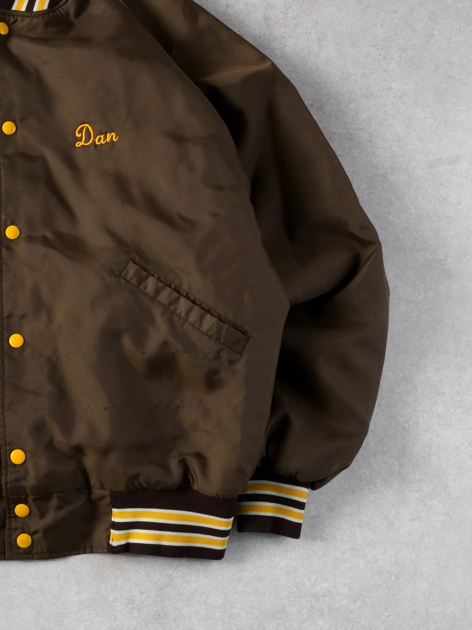 Vintage 90s Brown and Yellow Dan Deer Bomber Jacket (XXL)