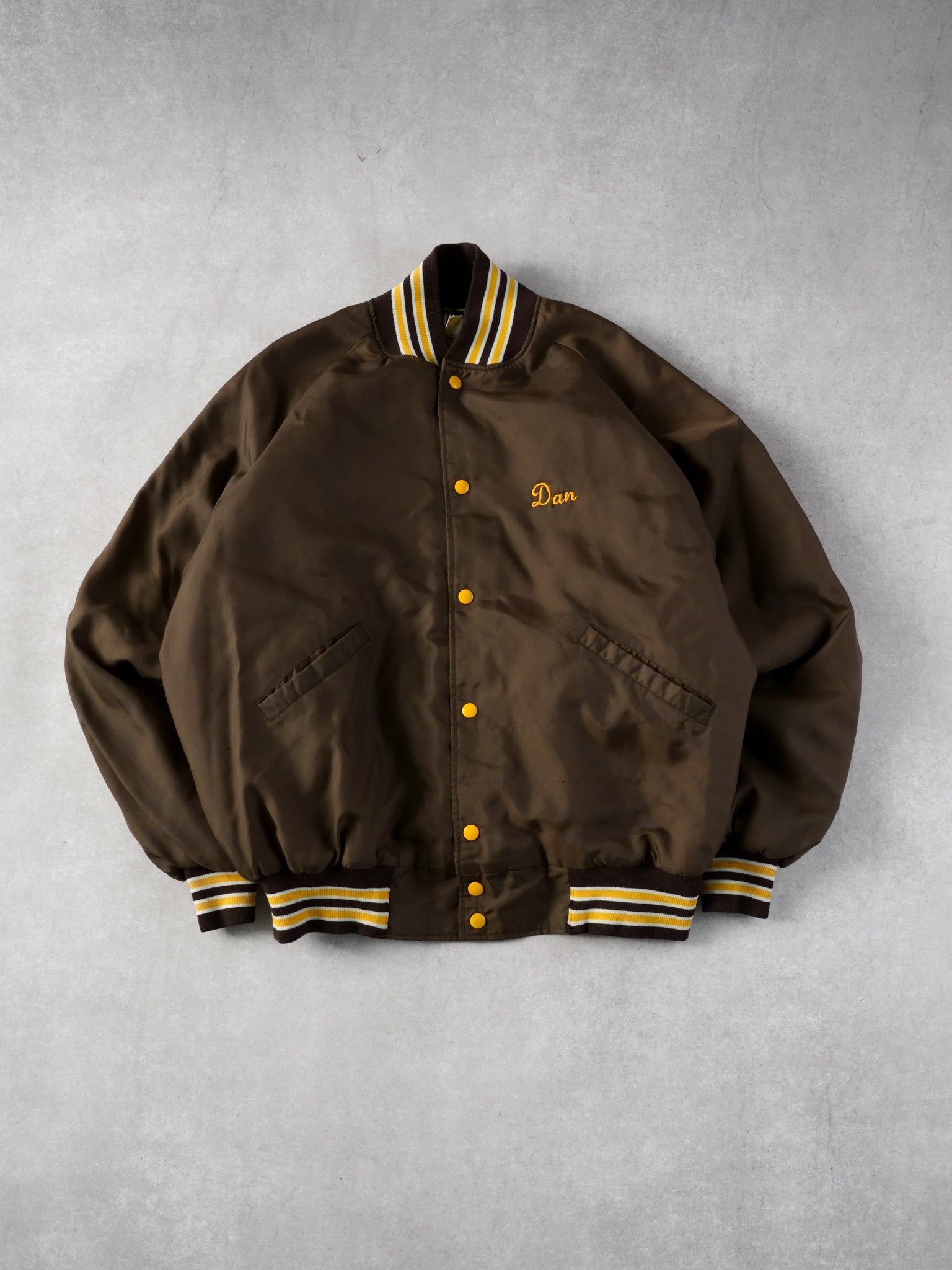 Vintage 90s Brown and Yellow Dan Deer Bomber Jacket (XXL)