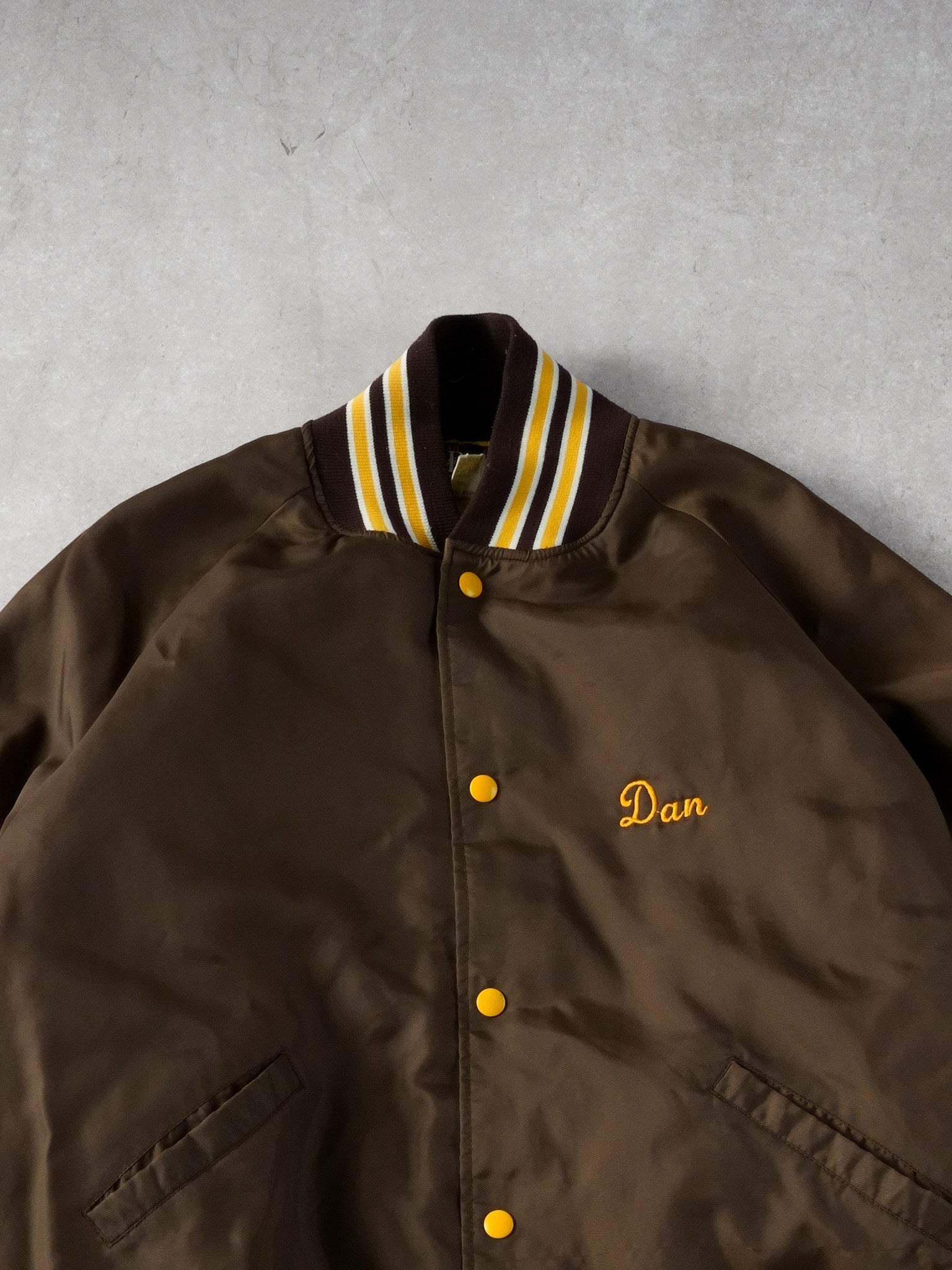 Vintage 90s Brown and Yellow Dan Deer Bomber Jacket (XXL)