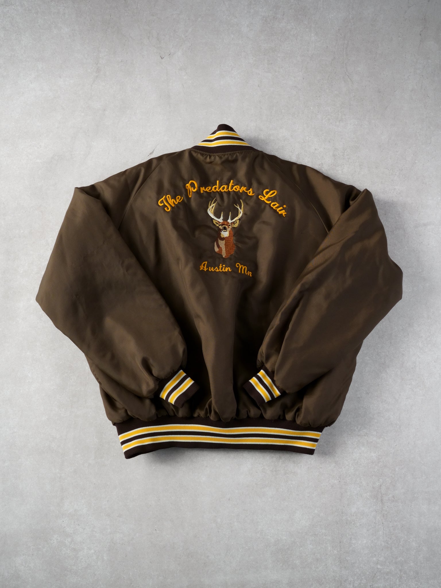 Vintage 90s Brown and Yellow Dan Deer Bomber Jacket (XXL)