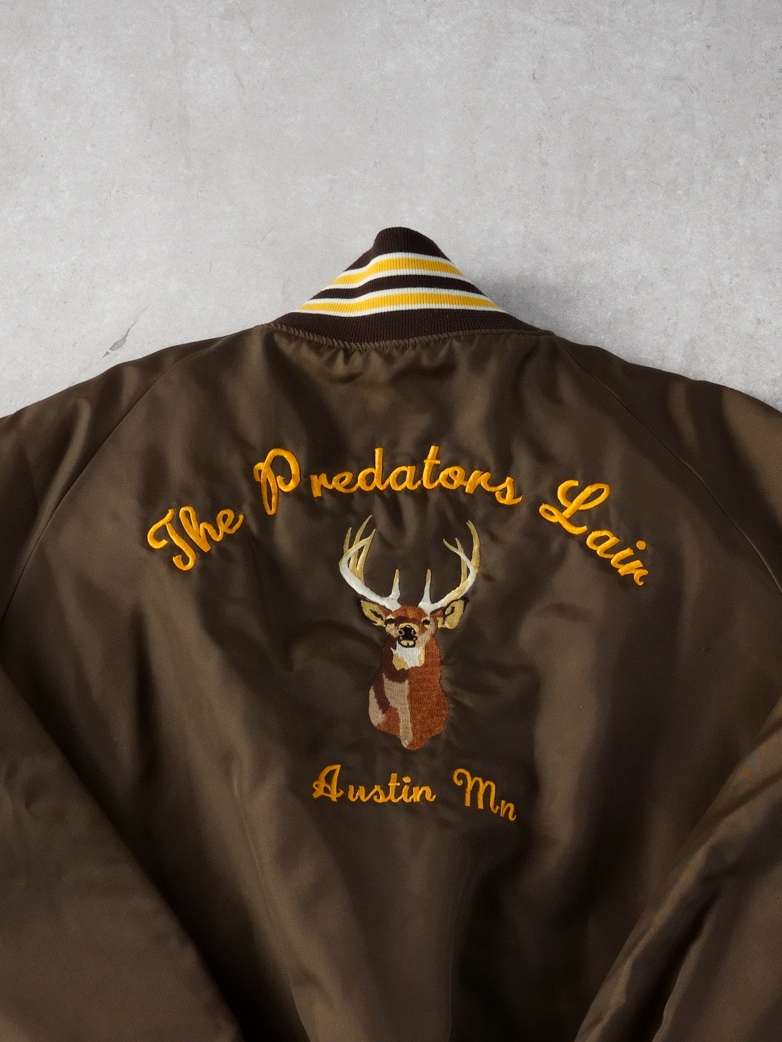 Vintage 90s Brown and Yellow Dan Deer Bomber Jacket (XXL)