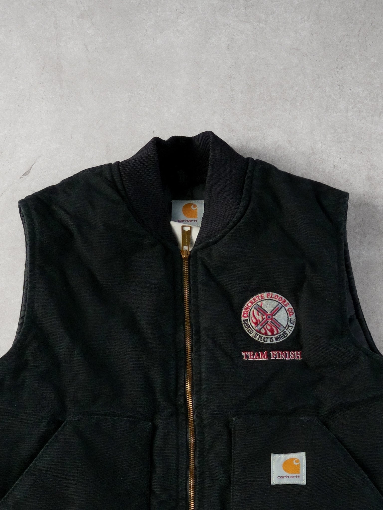Vintage 90s Black Carhartt Concrete Floors Co Vest (M)