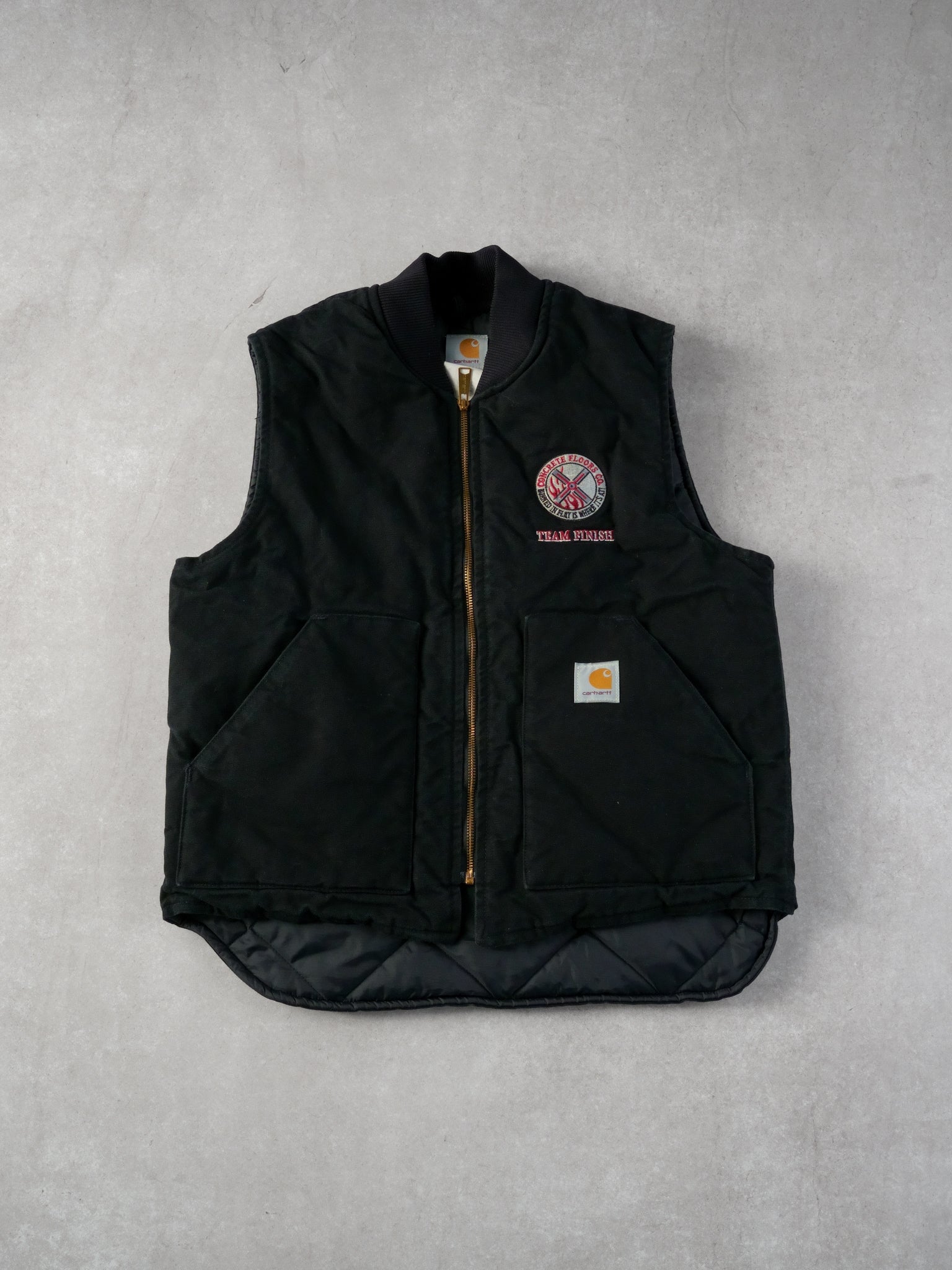 Vintage 90s Black Carhartt Concrete Floors Co Vest (M)