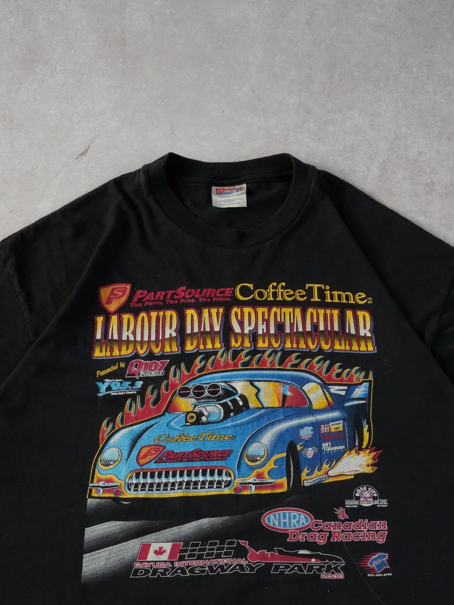 Vintage Y2k Black Labour Day Spectacular Drag Racing Tee (L)