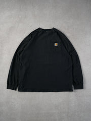 Vintage 90s Washed Black Carhartt Blank Longsleeve (L)