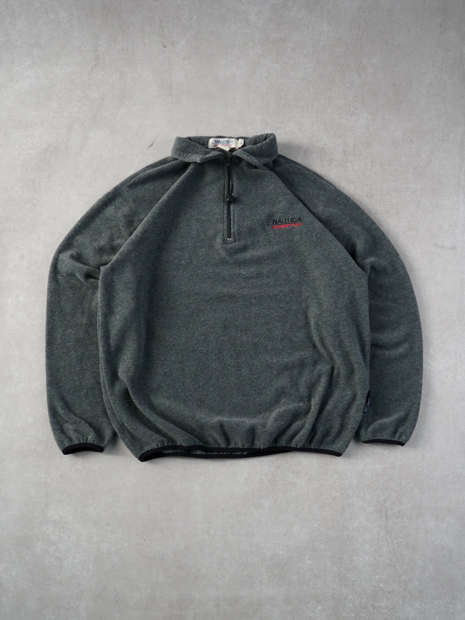Vintage 90s Grey Nautica Fleece Collared 1/4 Zip Up (L)