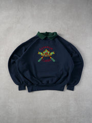 Vintage 90s Navy Blue and Green Canadian Curling Club Collared Crewneck (L)