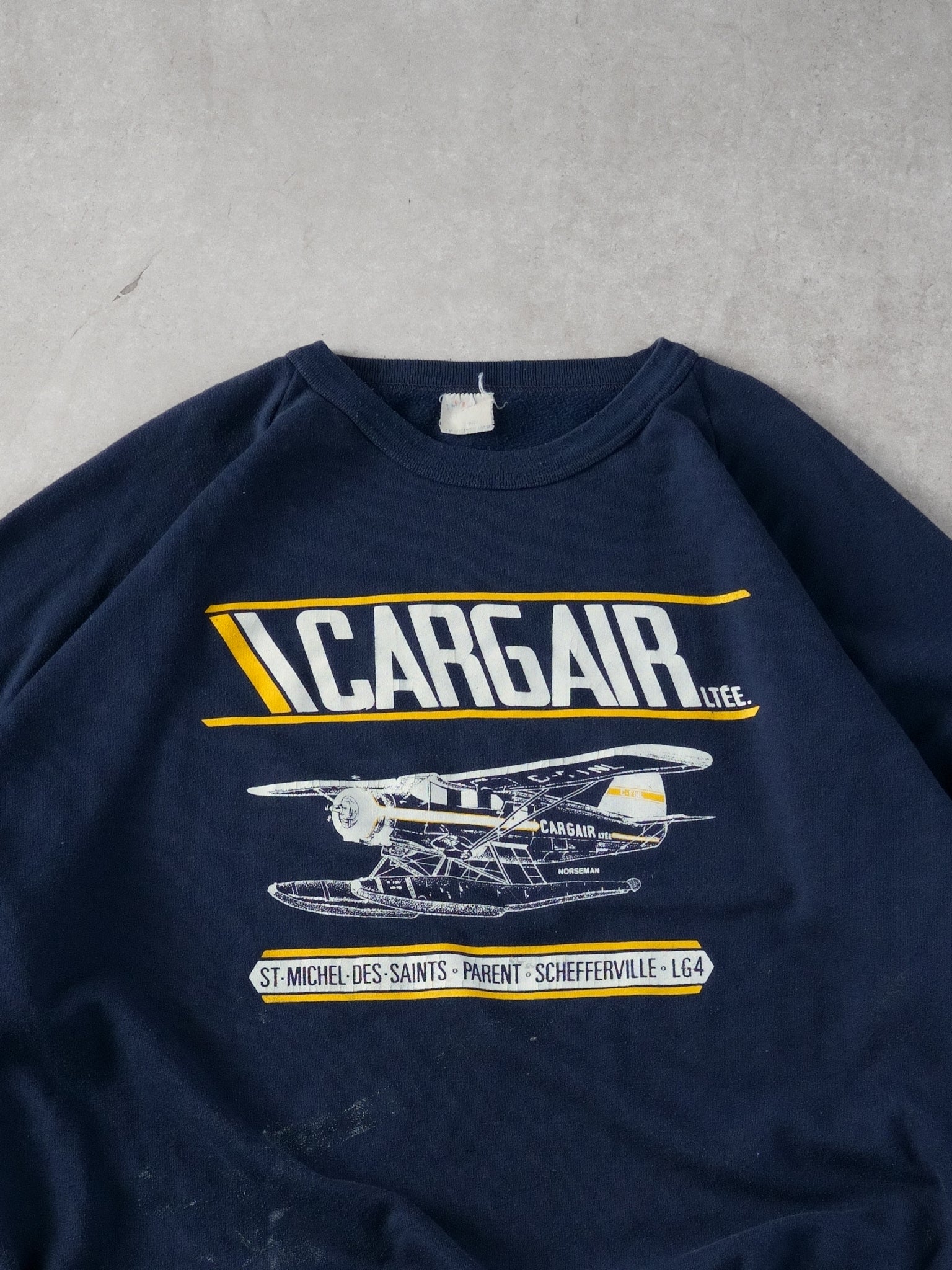 Vintage 80s Navy Blue Cargair Plane Graphic Crewneck (L)