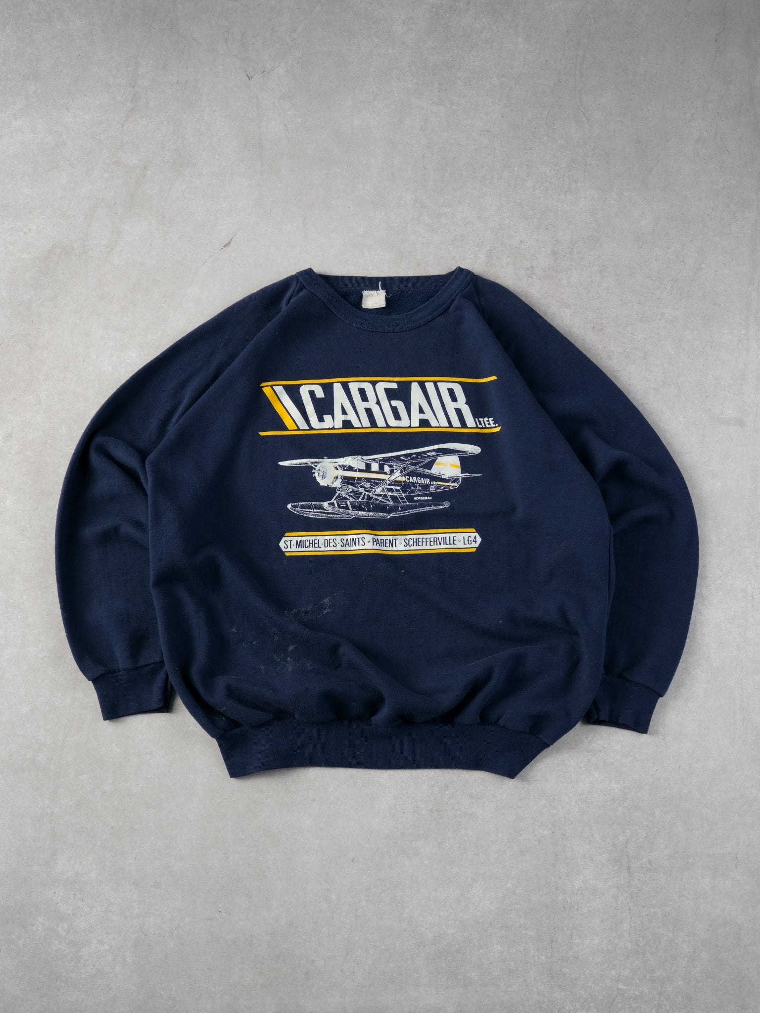 Vintage 80s Navy Blue Cargair Plane Graphic Crewneck (L)