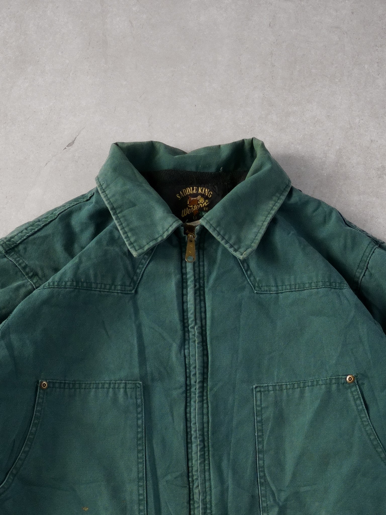 Vintage 90s Pine Green Collared Workwear Jacket (L)