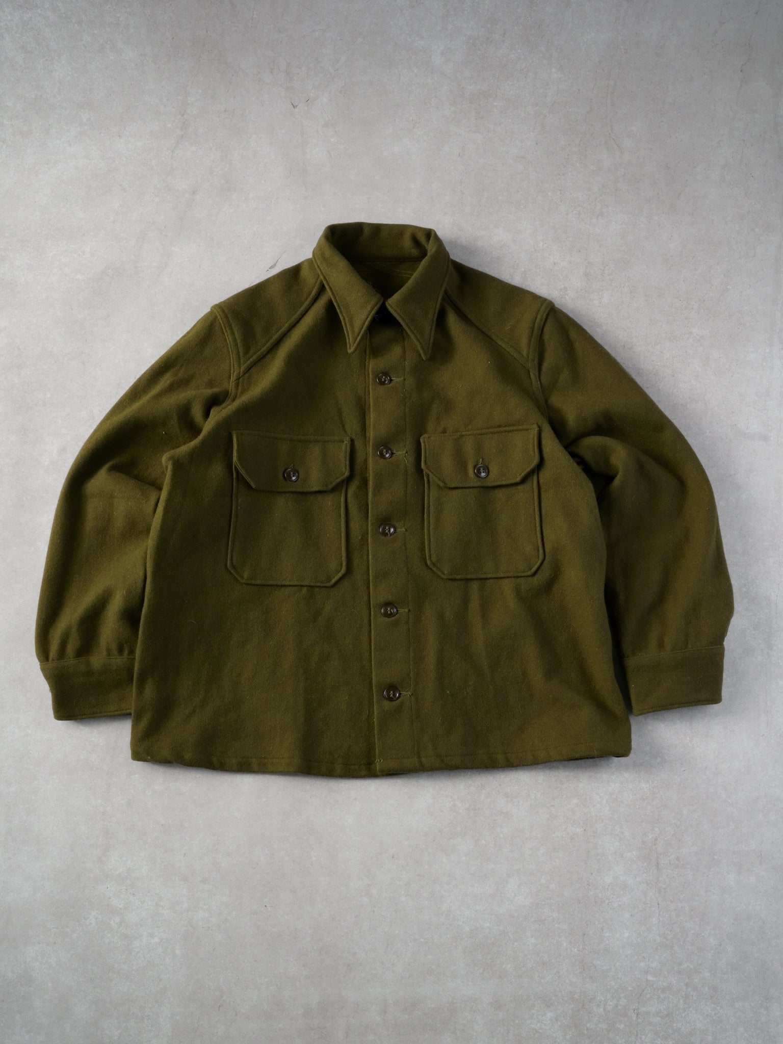 Vintage 90s Moss Green Collared Utility Knit Button Up (L)