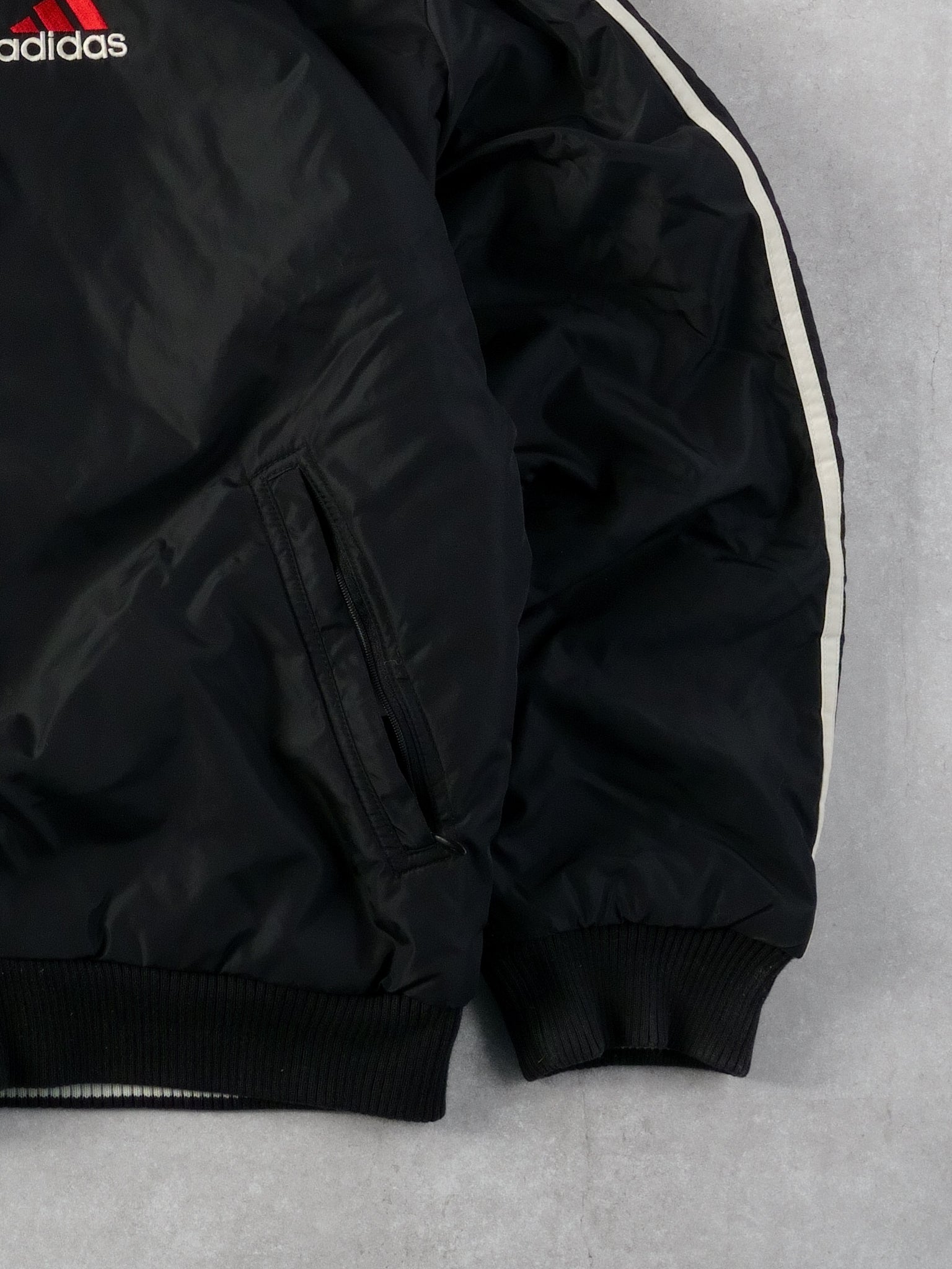 Vintage 90s Black Adidas Hooded Reversible Hooded Windbreaker (L)