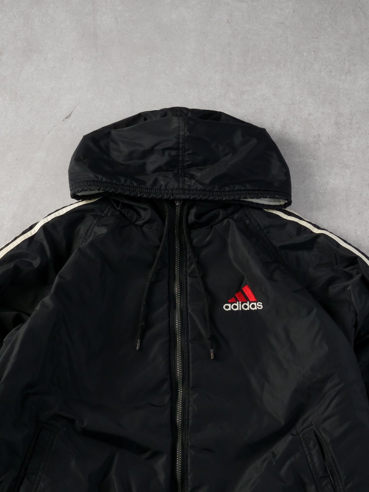 Vintage 90s Black Adidas Hooded Reversible Hooded Windbreaker (L)