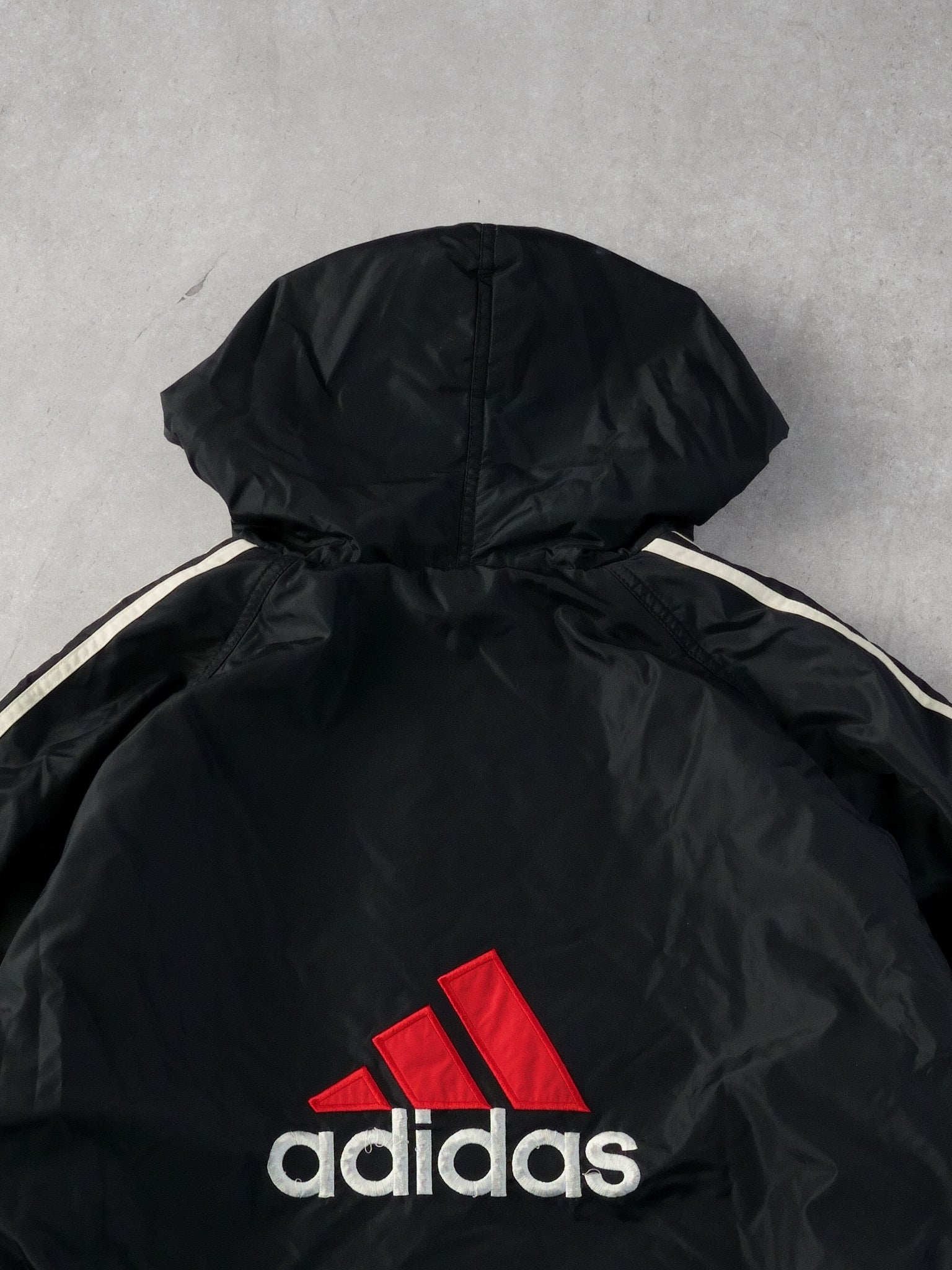 Vintage 90s Black Adidas Hooded Reversible Hooded Windbreaker (L)