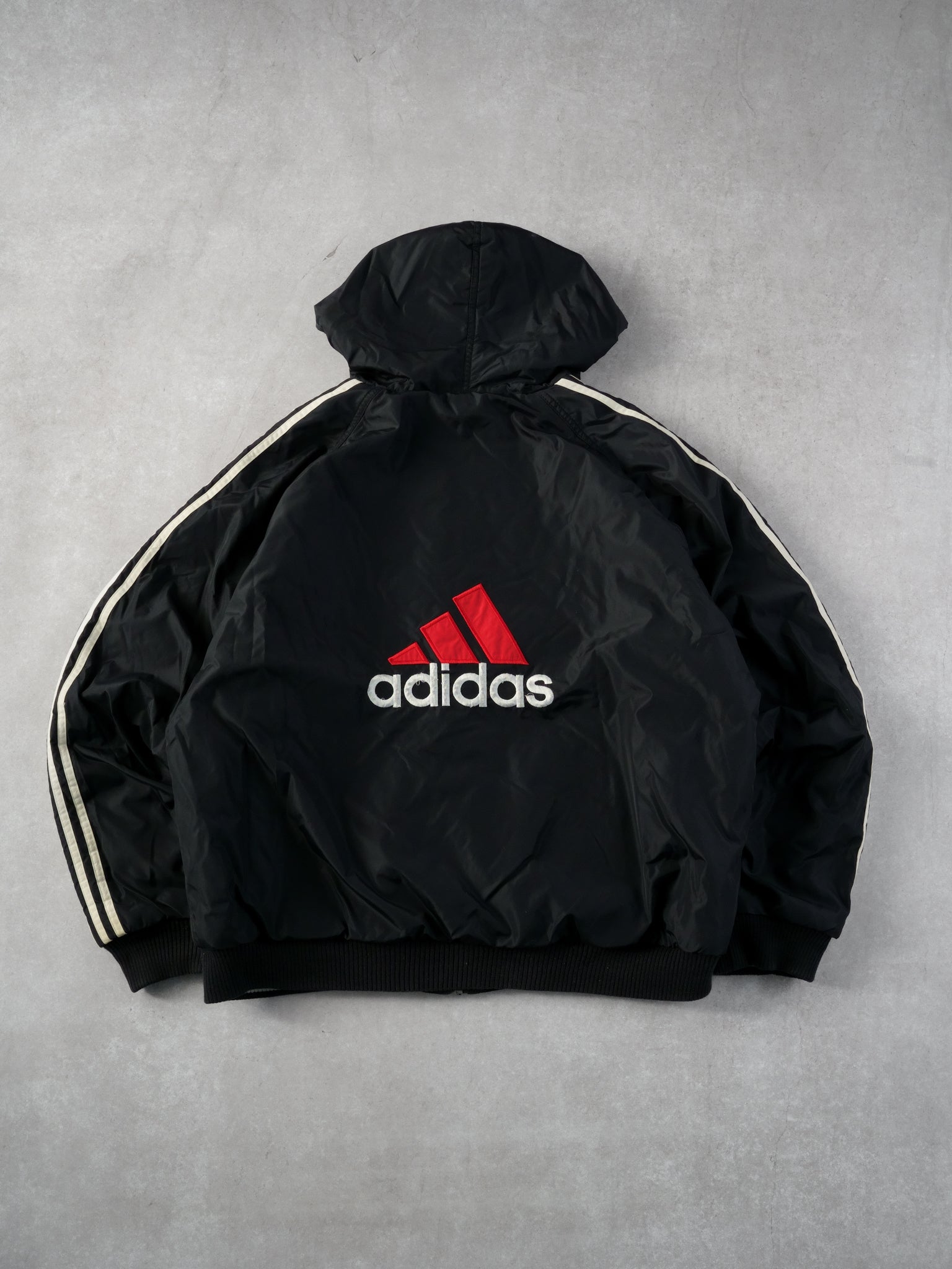Vintage 90s Black Adidas Hooded Reversible Hooded Windbreaker (L)