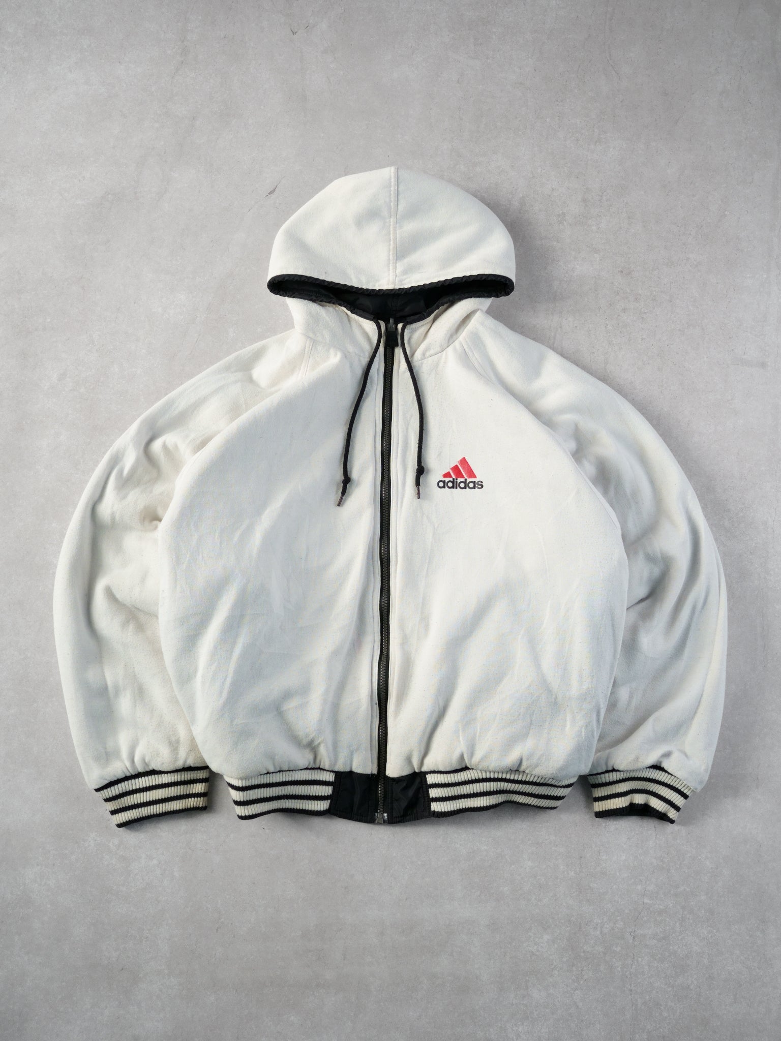 Vintage 90s Black Adidas Hooded Reversible Hooded Windbreaker (L)