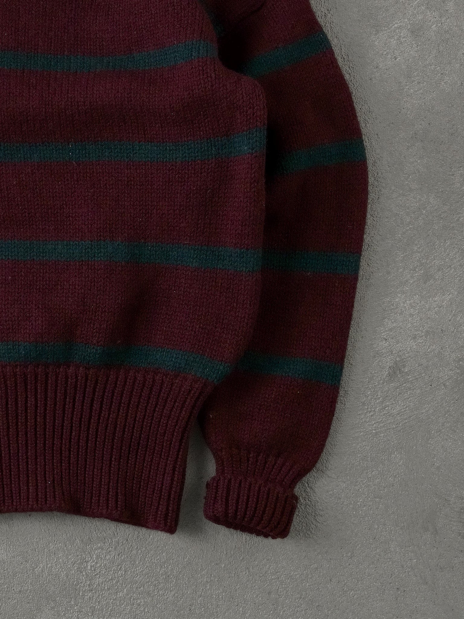 Vintage 90s Maroon Polo By Ralph Lauren Striped Wool Crewneck (M)