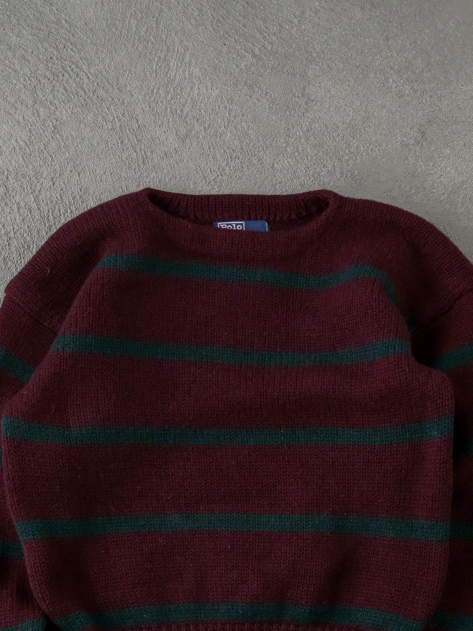 Vintage 90s Maroon Polo By Ralph Lauren Striped Wool Crewneck (M)