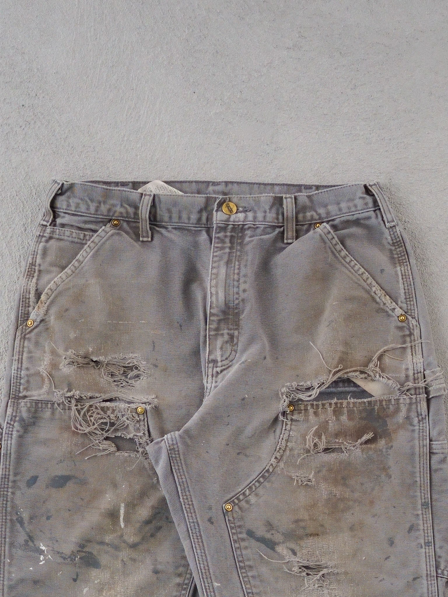 Vintage 90s Faded Grey Carhartt Double Knee Distressed Carpenter Pants (32x34)