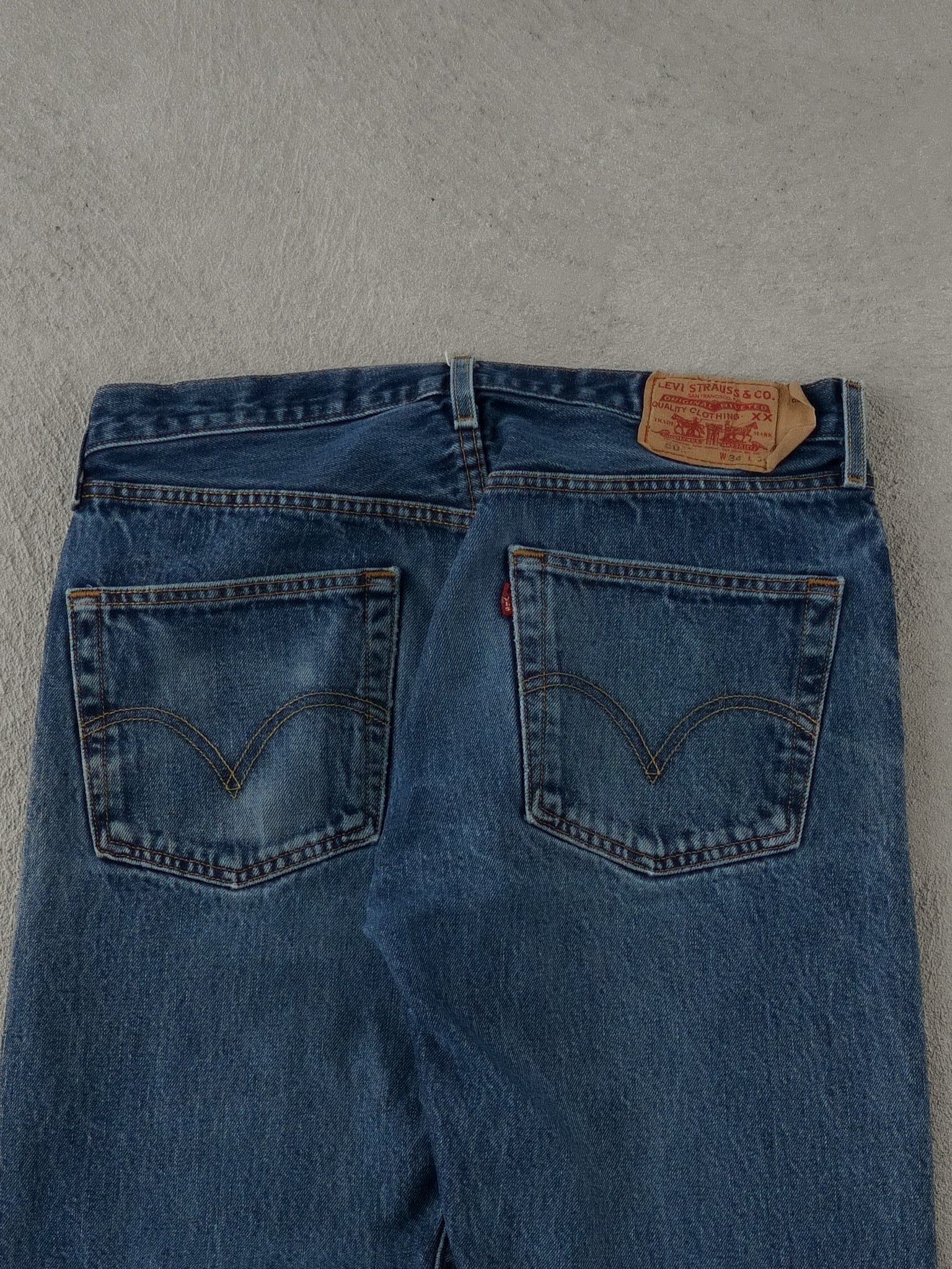 Vintage 90s Dark Blue Levi's 501 Denim Jeans (34x30)