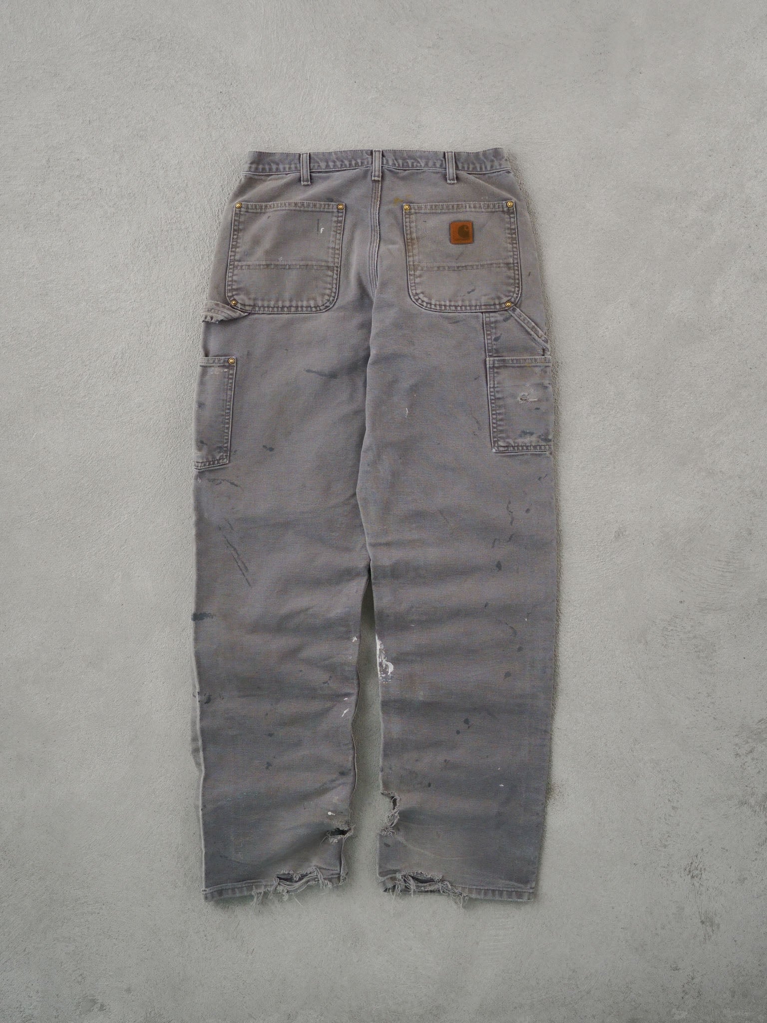 Vintage 90s Faded Grey Carhartt Double Knee Distressed Carpenter Pants (32x34)
