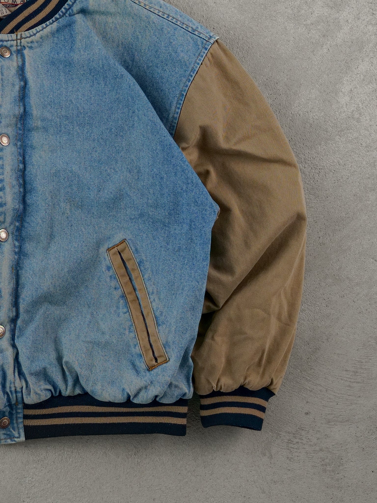 Vintage 90s Blue and Beige Sonoma Denim Bomber Jacket (XL)