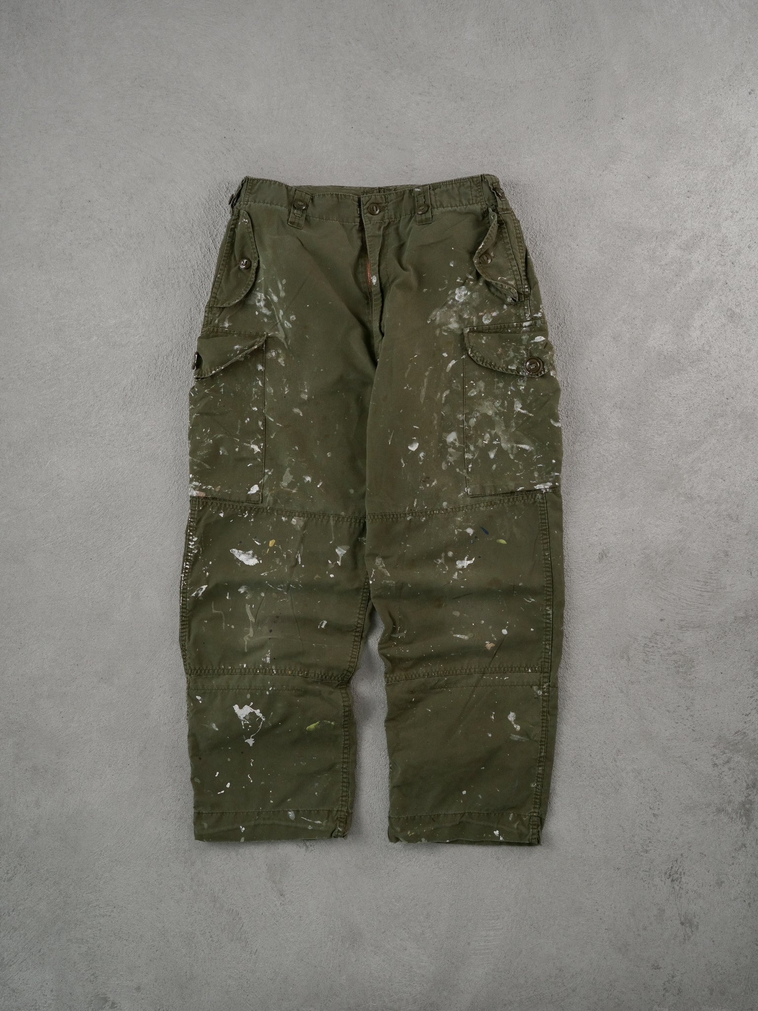 Vintage 90s Green Army Parachute Paint Splatter Pants (34x30)