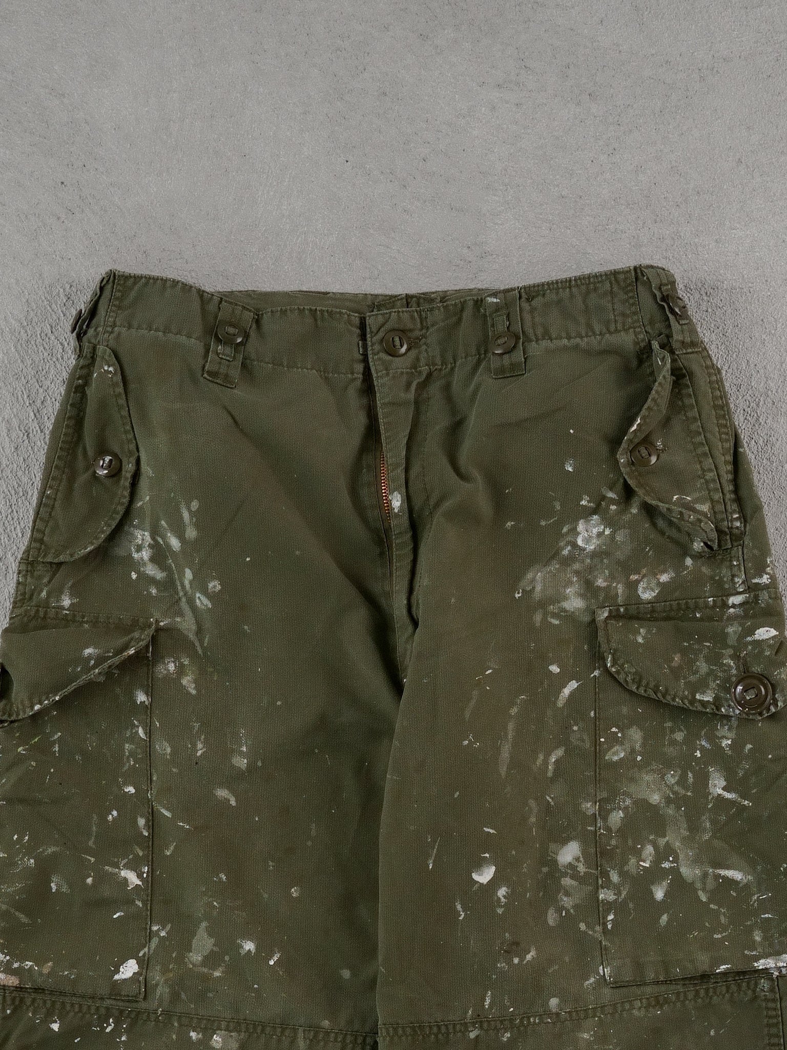 Vintage 90s Green Army Parachute Paint Splatter Pants (34x30)