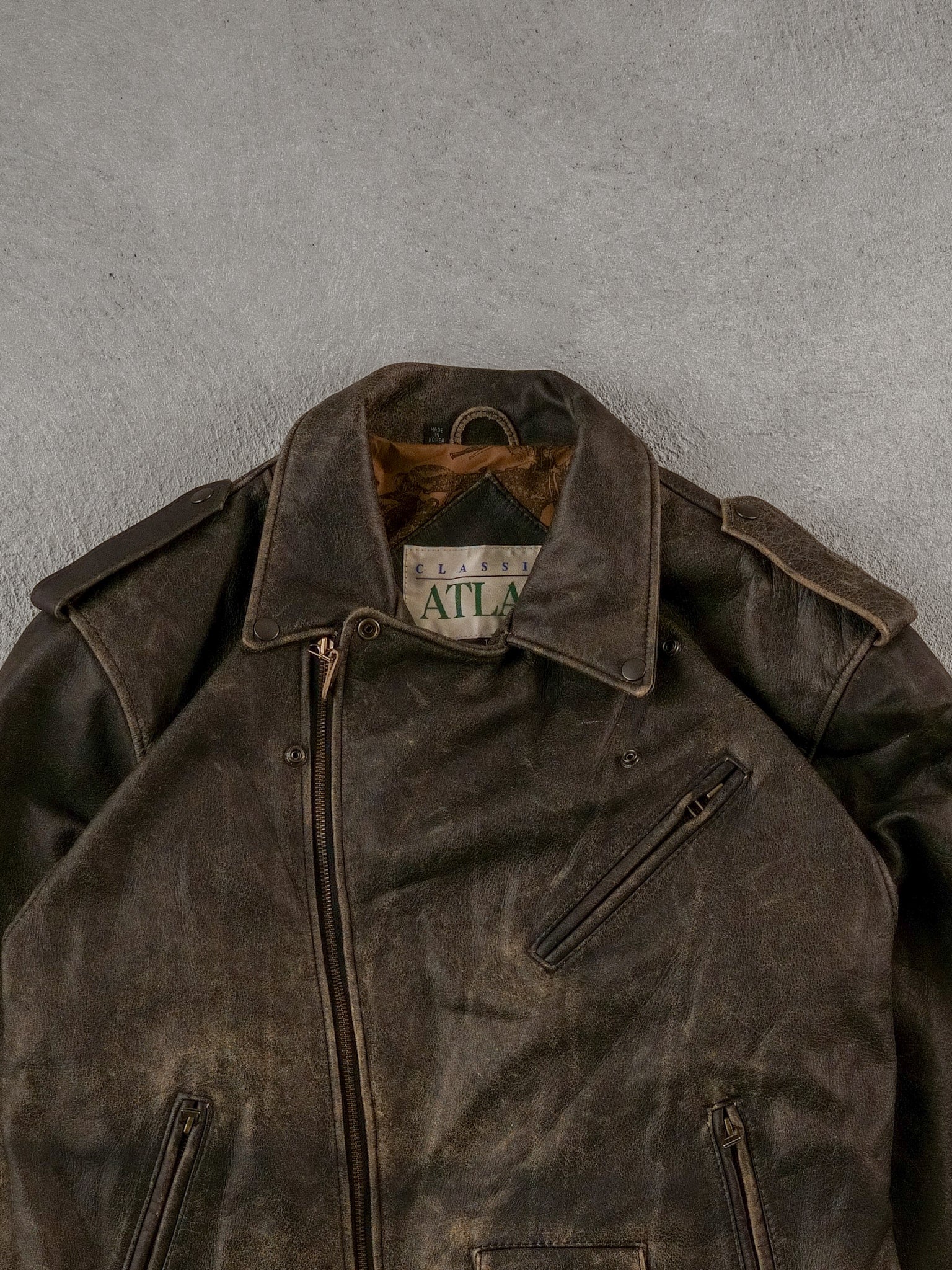 Vintage 90s Faded Brown Atlas Collared Leather Jacket (L)