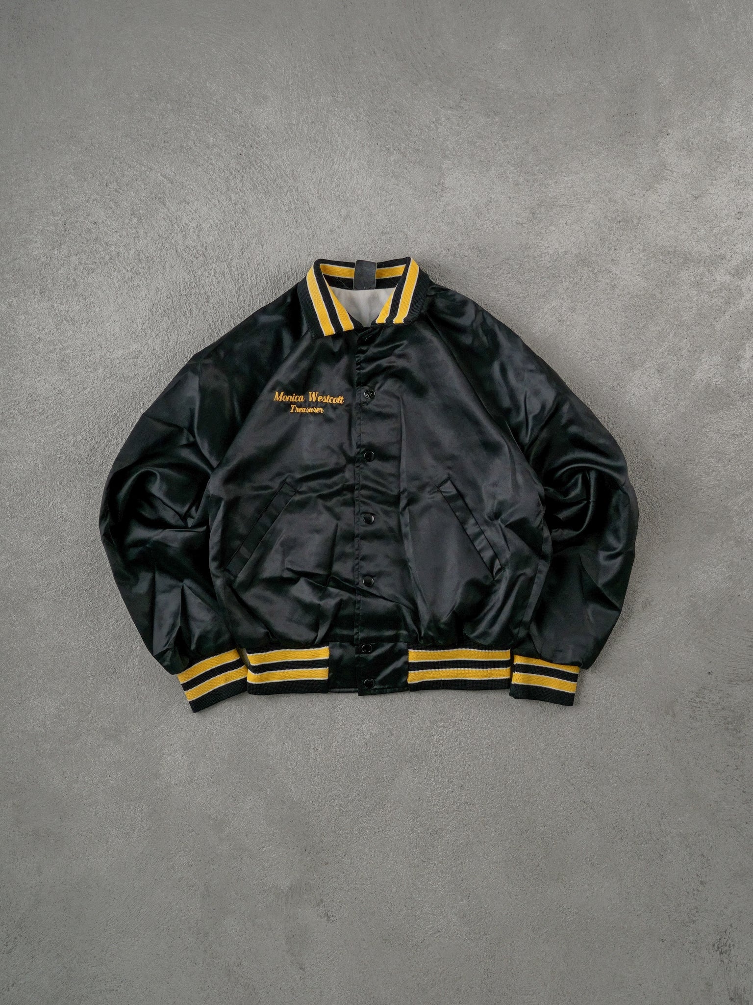 Vintage 90s Black and Yellow Auto Technology Skill Centre Texas Bomber Jacket (S/M)