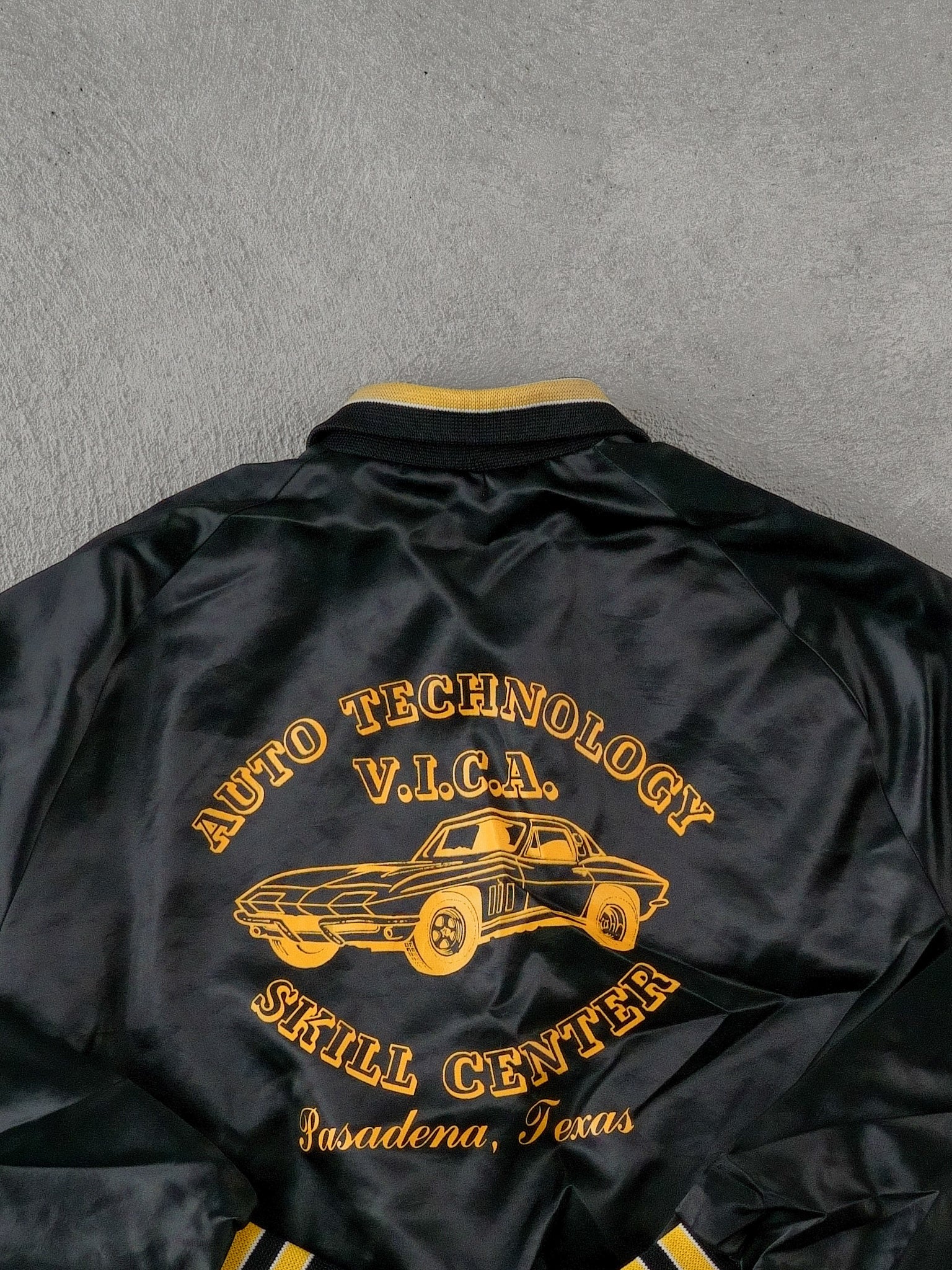 Vintage 90s Black and Yellow Auto Technology Skill Centre Texas Bomber Jacket (S/M)