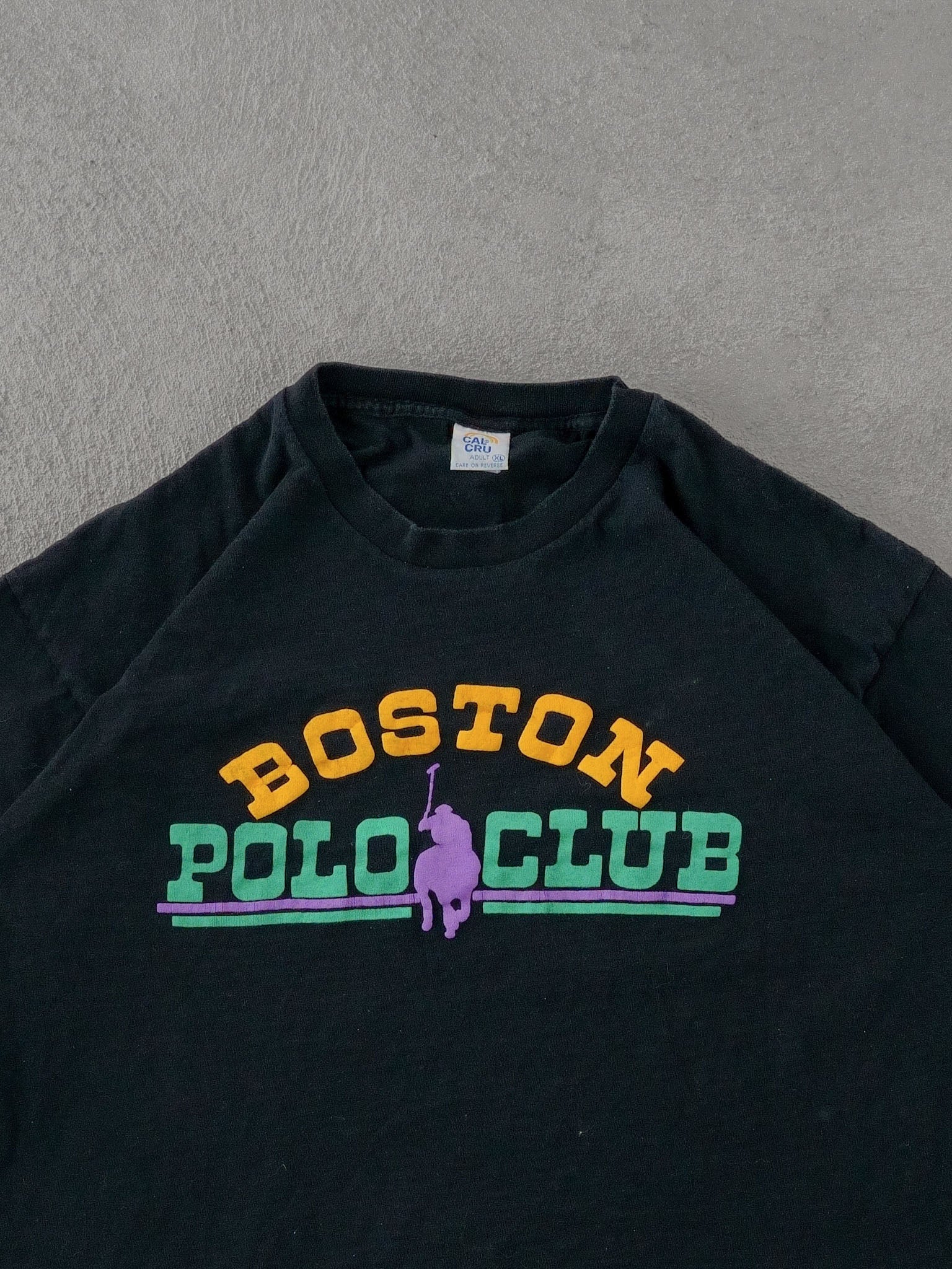 Vintage 90s Black Boston Polo Club Puff Print Graphic Tee (L)