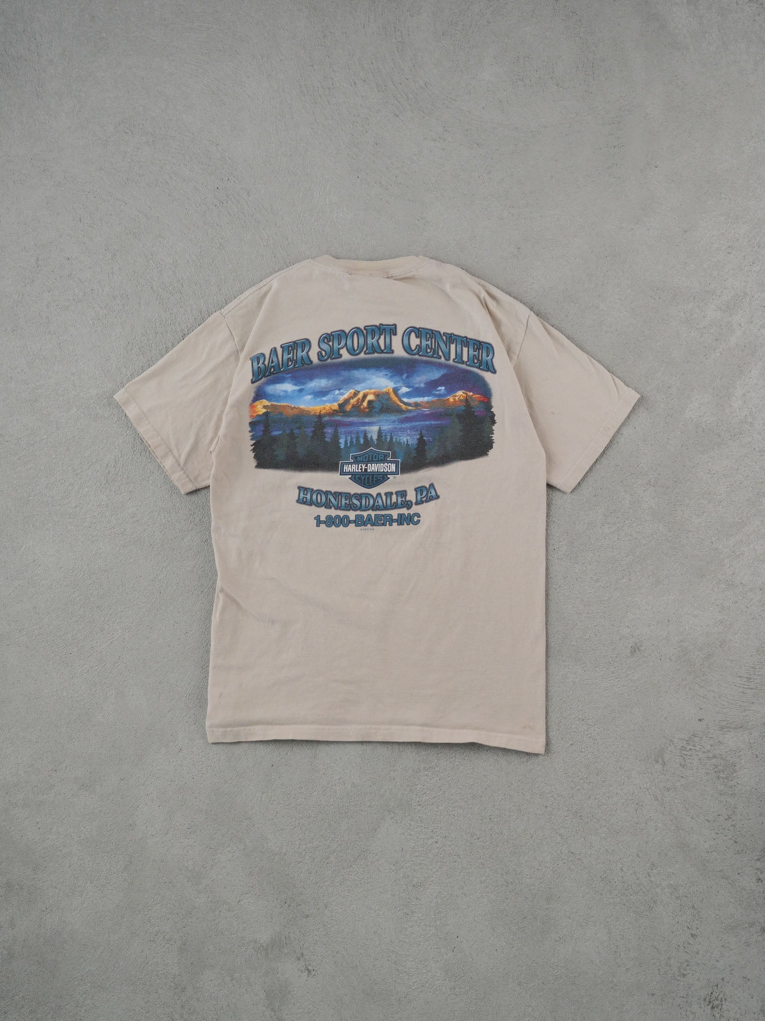 Vintage Y2k Beige Harley Davidson Stacking The Deck Graphic Tee (S)