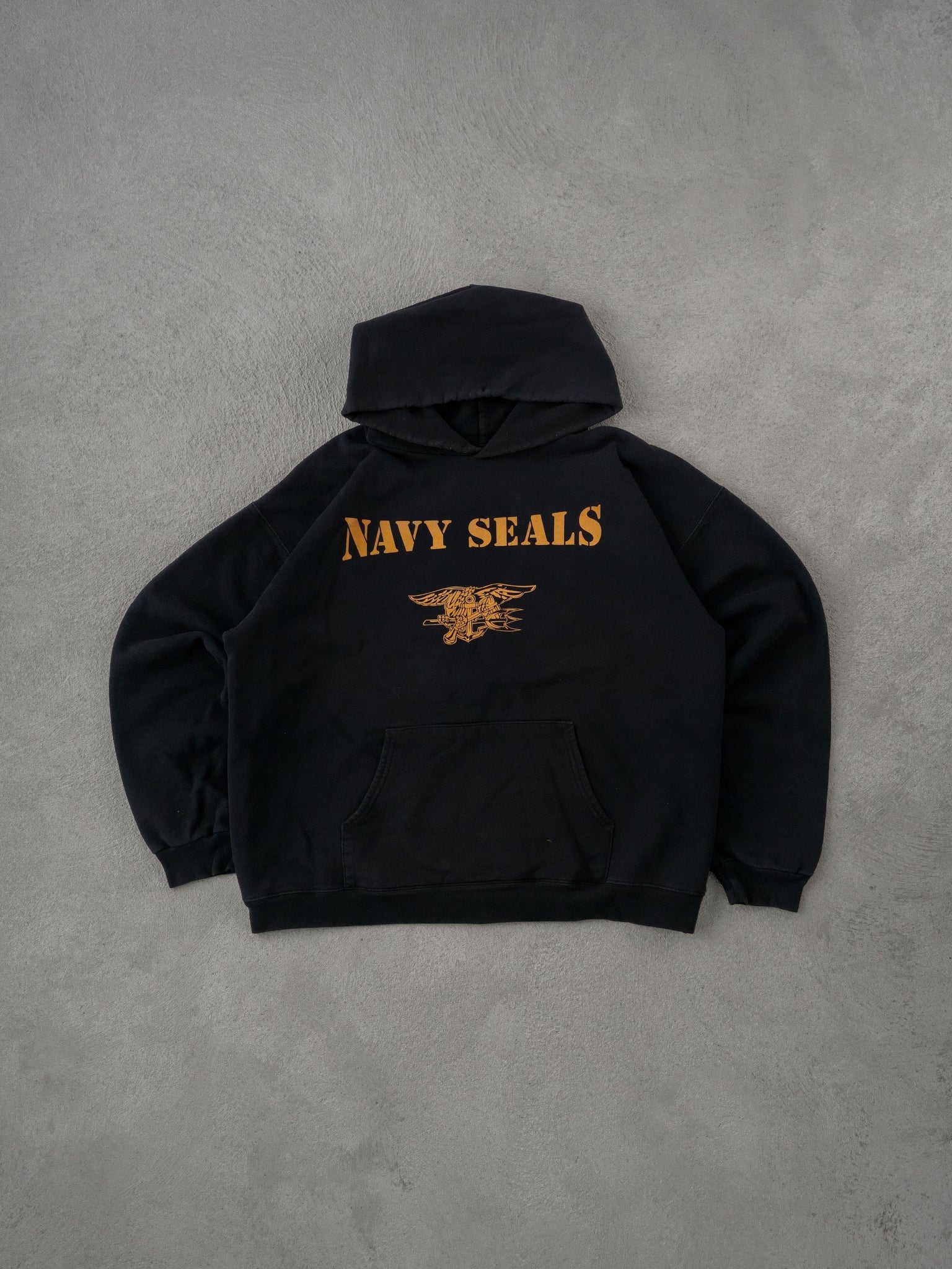 Vintage Washed Black Navy Seals Graphic Hoodie (L)