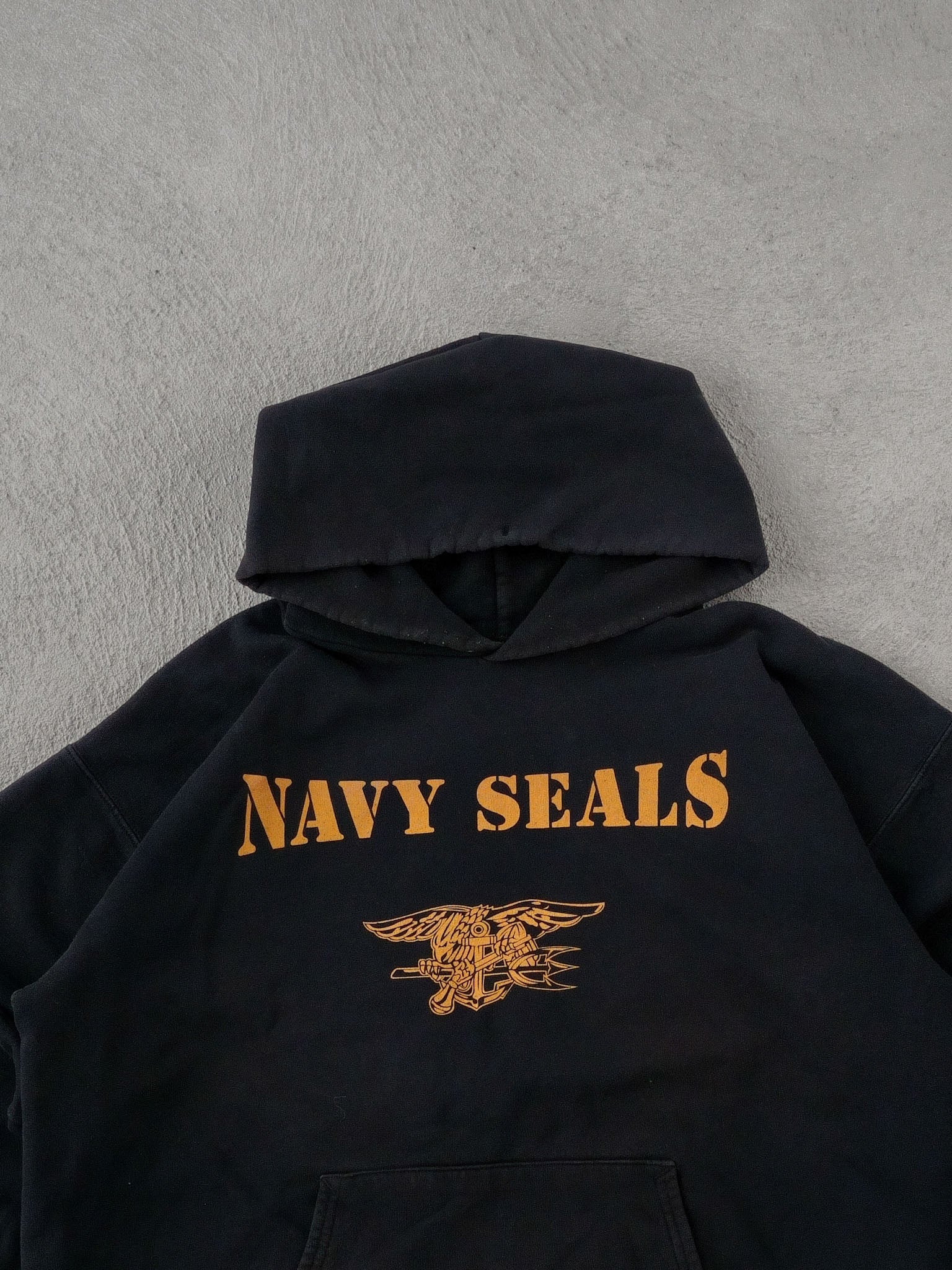 Vintage Washed Black Navy Seals Graphic Hoodie (L)