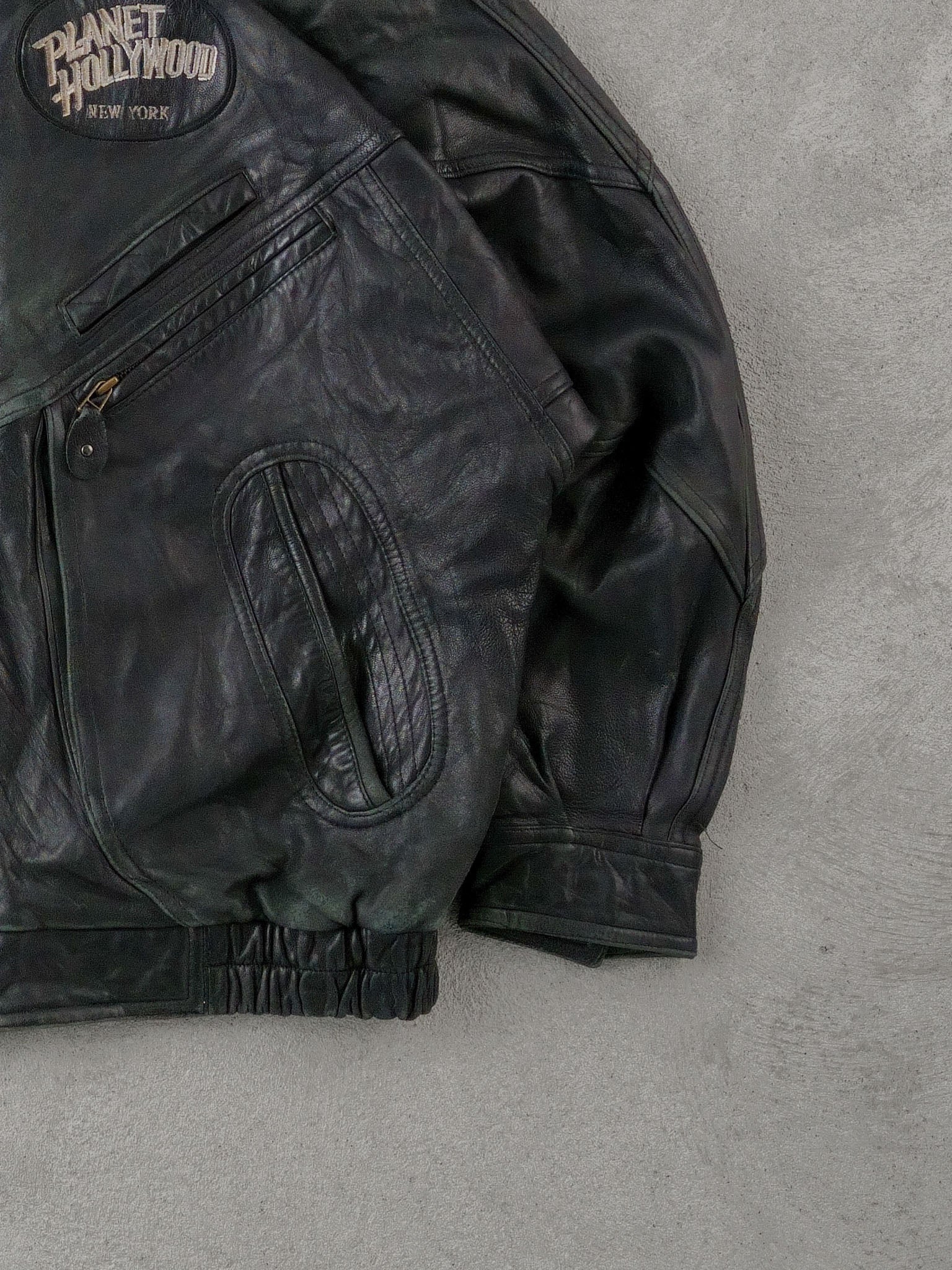 Vintage 90s Black Planet Hollywood New York Leather Jacket (XL)