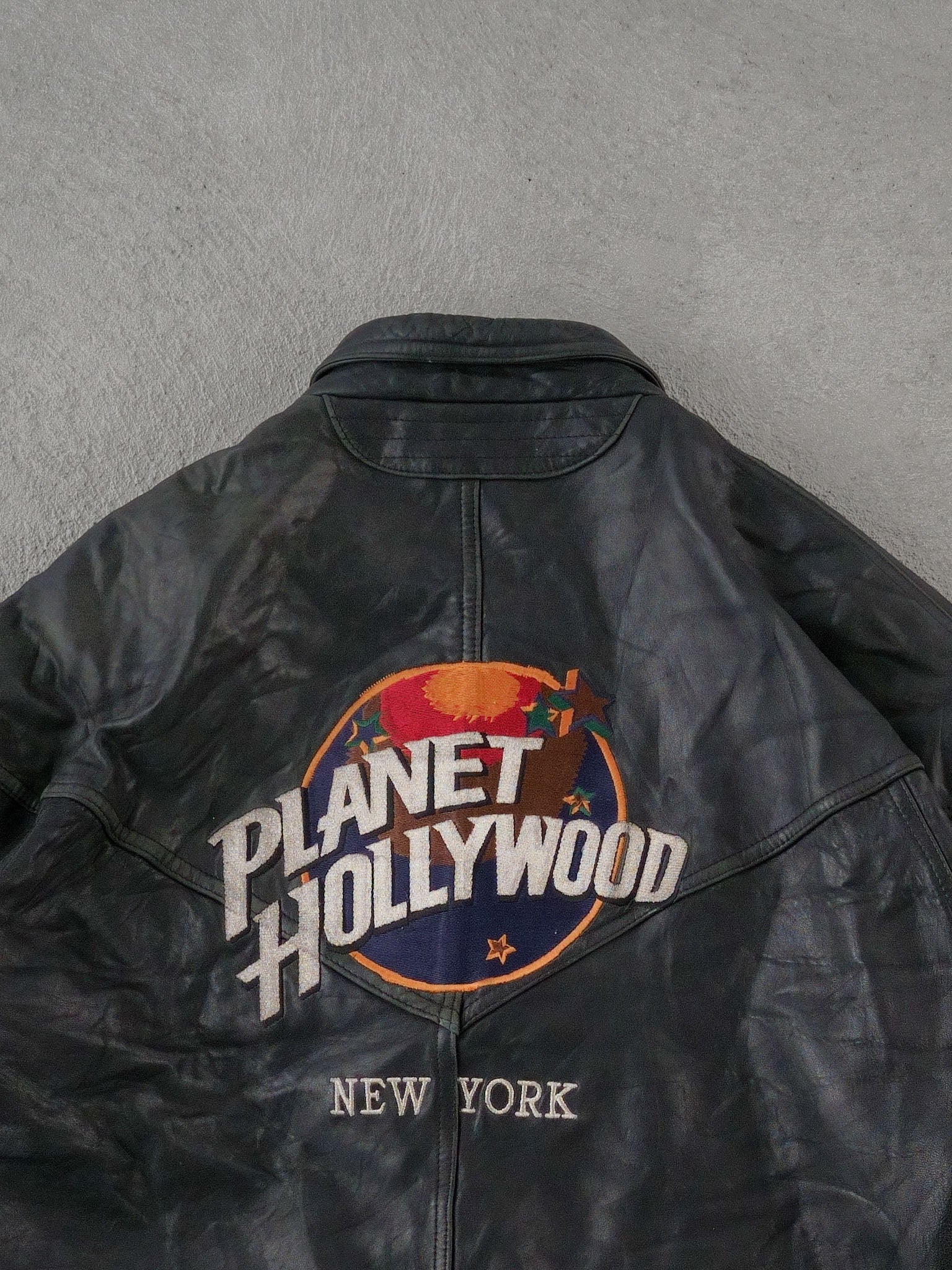 Vintage 90s Black Planet Hollywood New York Leather Jacket (XL)