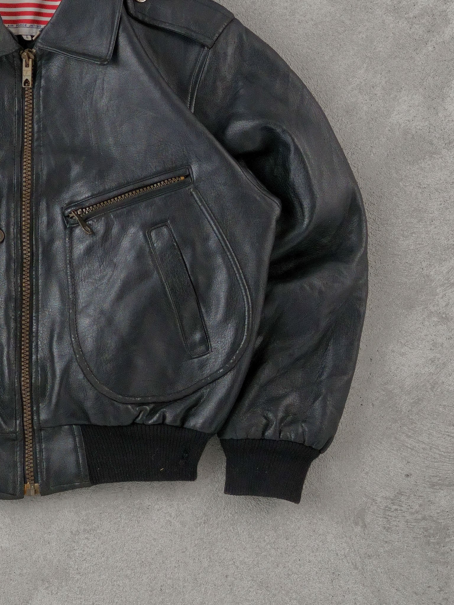 Vintage 90s Black The America Buckle Co Chicago Leather Jacket (L)