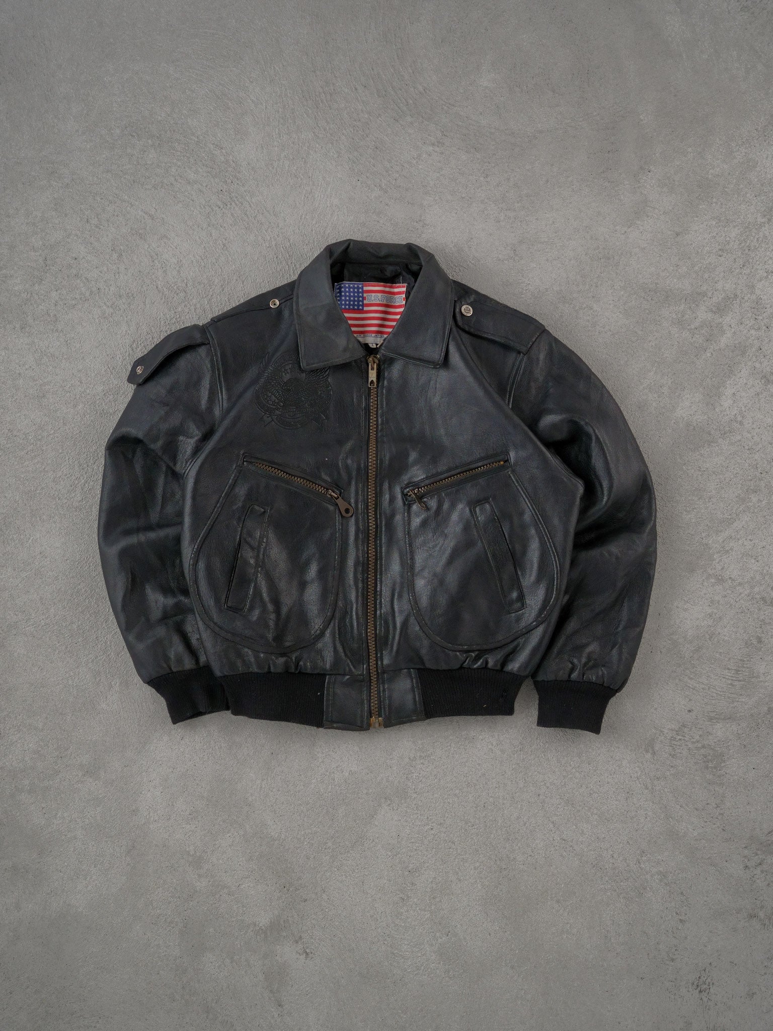 Vintage 90s Black The America Buckle Co Chicago Leather Jacket (L)