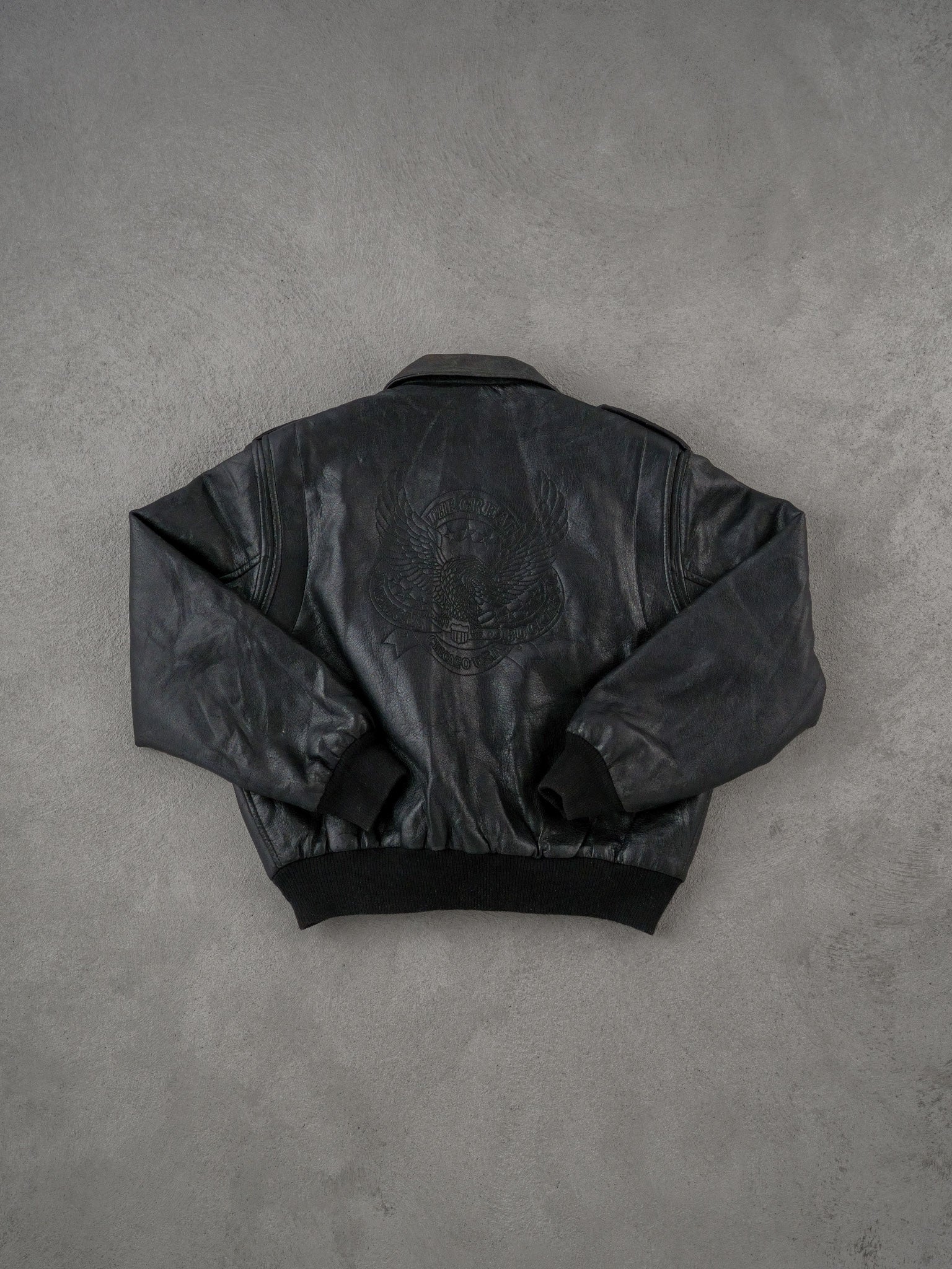 Vintage 90s Black The America Buckle Co Chicago Leather Jacket (L)