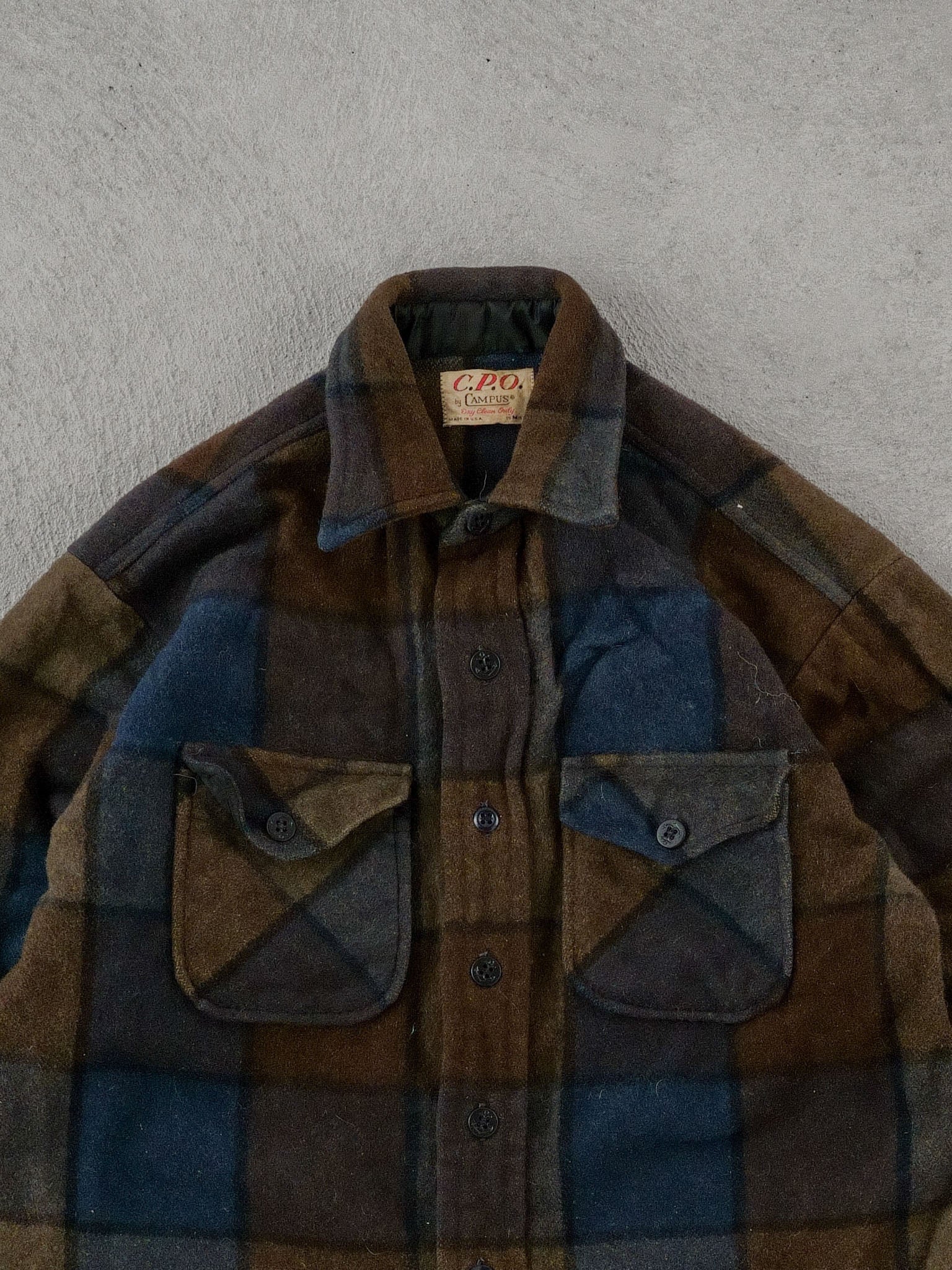 Vintage 90s Brown and Blue Plaid Collared Button Up (M)