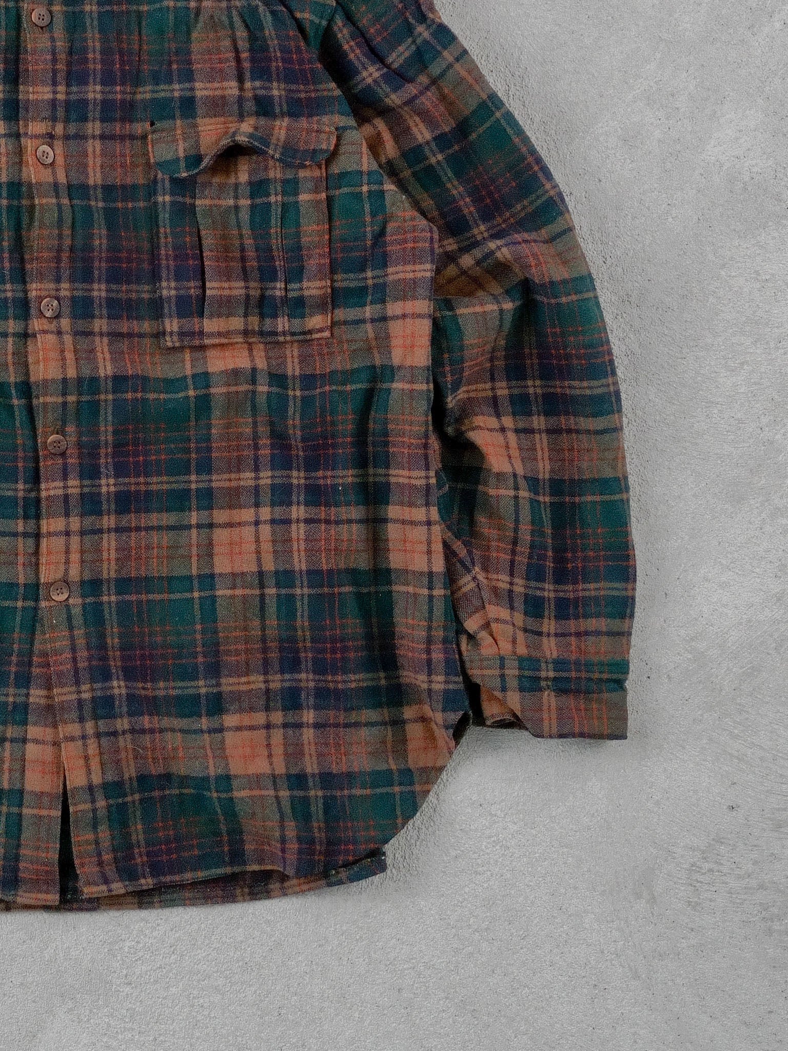 Vintage 90s Brown and Green Penoleton Wool Plaid Flannel (L)