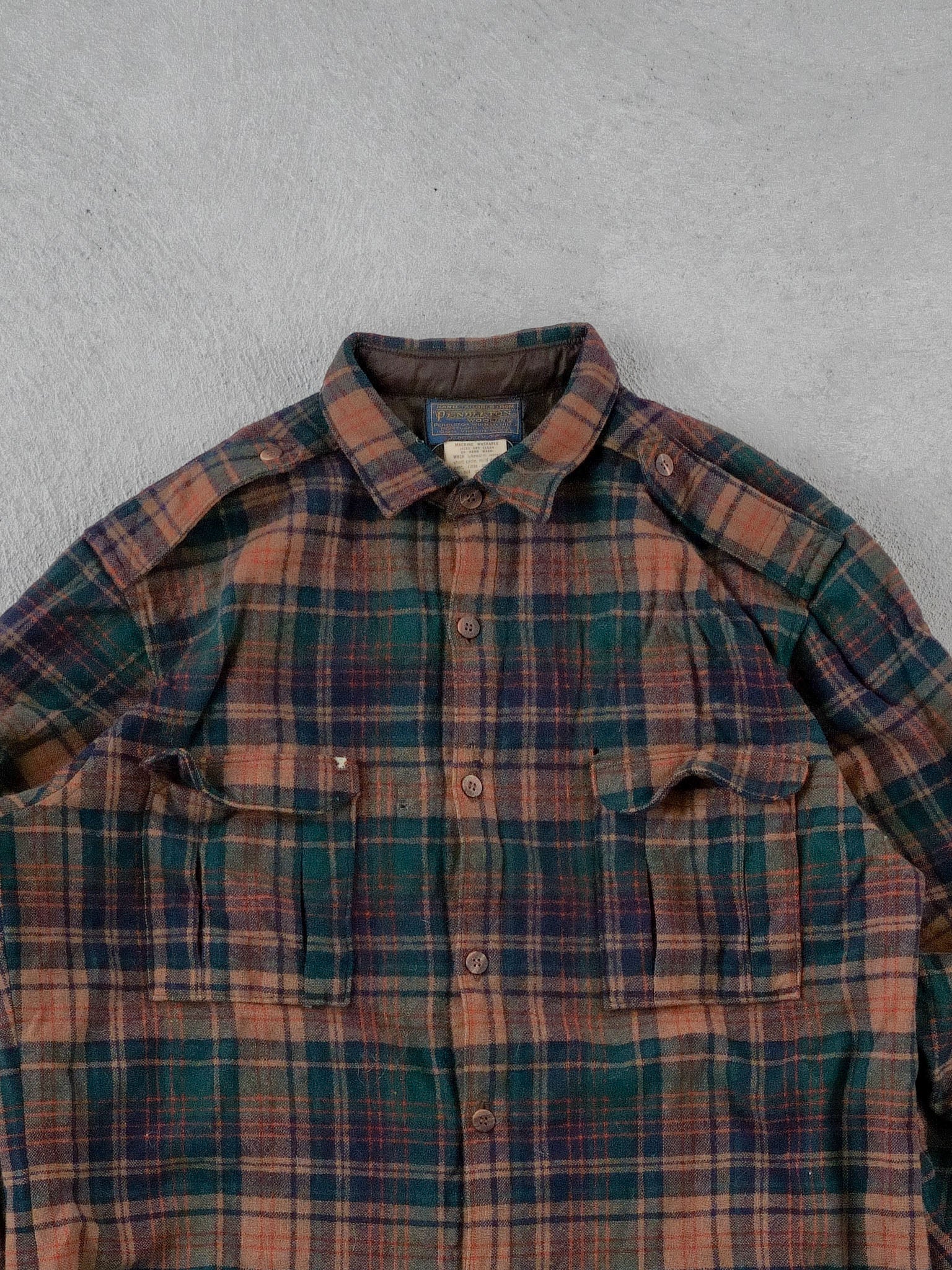 Vintage 90s Brown and Green Penoleton Wool Plaid Flannel (L)