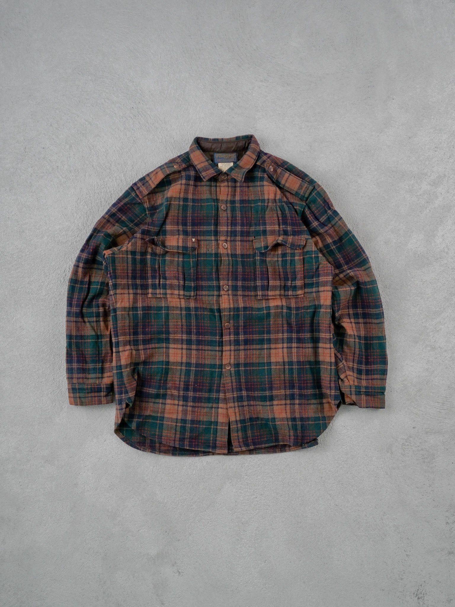 Vintage 90s Brown and Green Penoleton Wool Plaid Flannel (L)