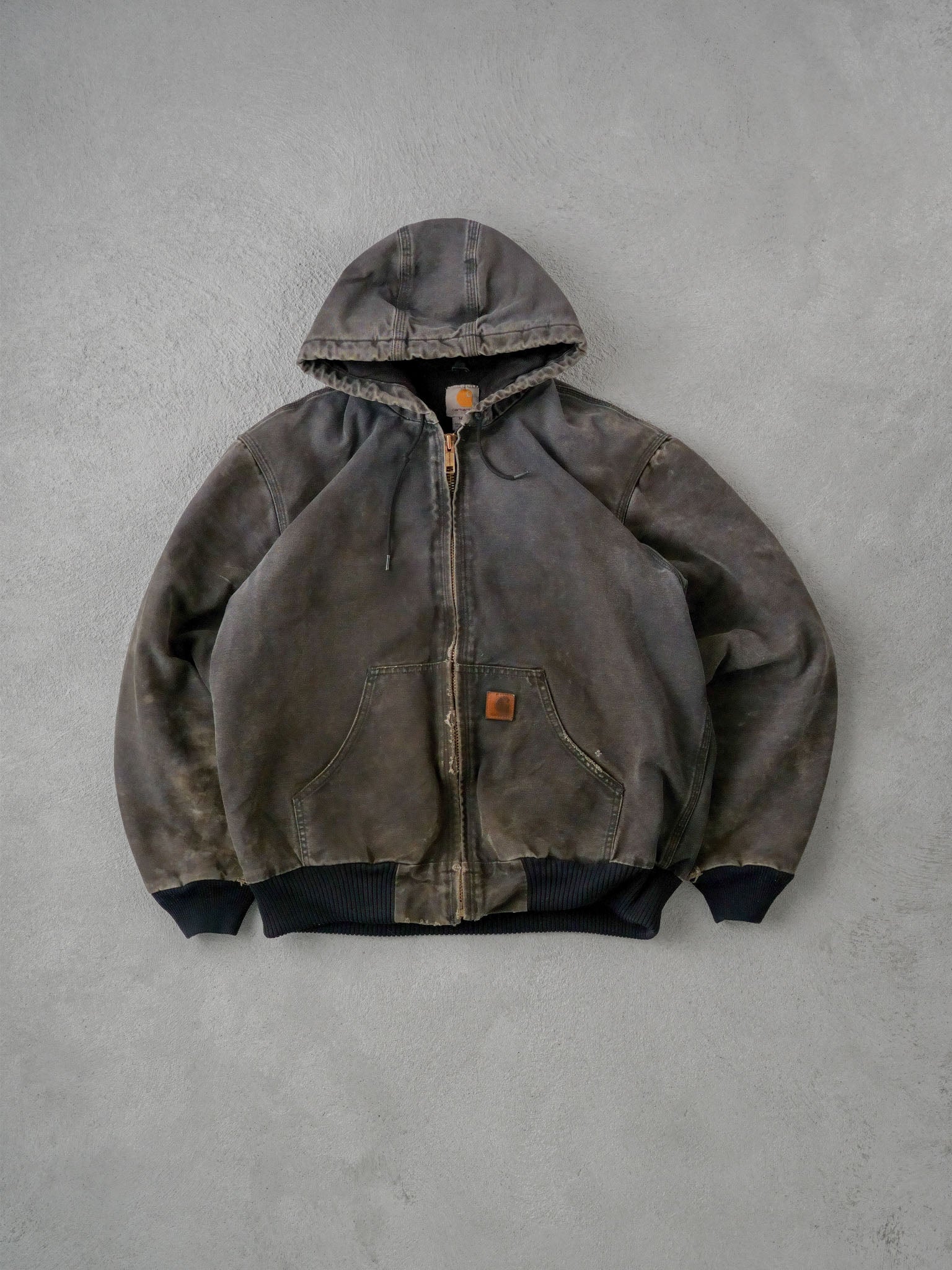 Vintage 90s Washed Grey Brown Carhartt Hooded Workwear Jacket (L)
