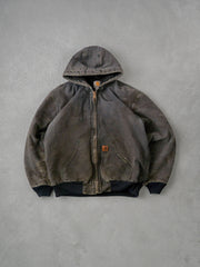 Vintage 90s Washed Grey Brown Carhartt Hooded Workwear Jacket (L)