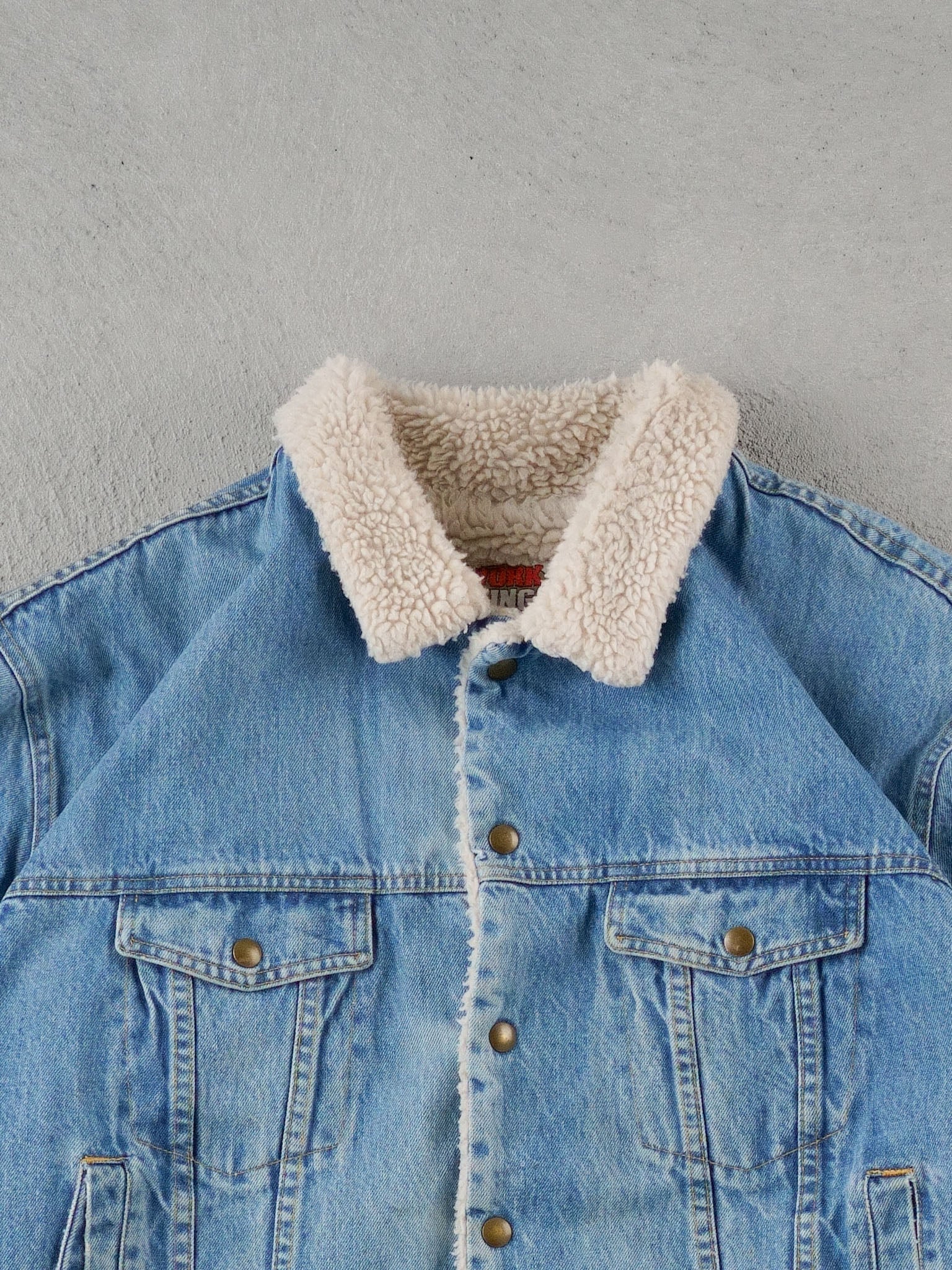 Vintage 90s Light Blue Work King Denim Sherpa Jacket (XL)